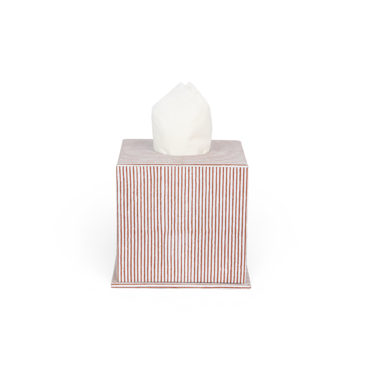 Terracotta Stripe – Hand Block Printed Tissue Box Cover (5.25” H x 5” W x 5” D)
