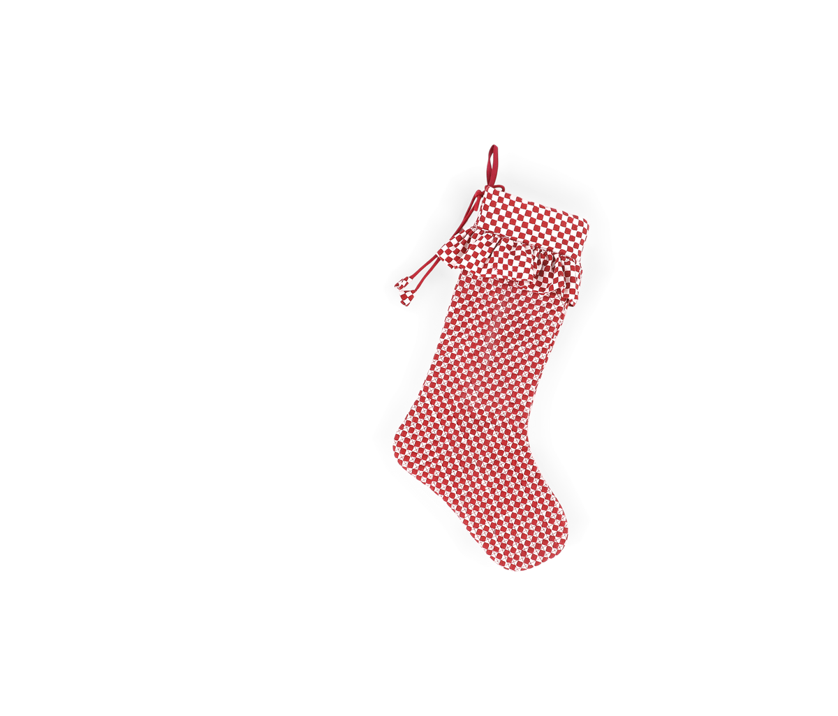 Garnet Red Check – Hand Block Printed Christmas Stocking With Frill (16" × 5")