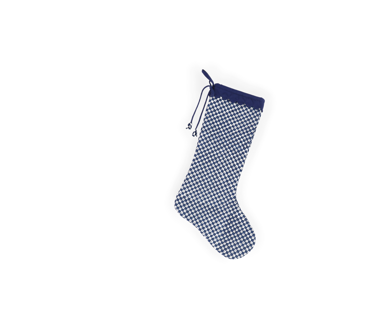 Harbor Blue Check – Hand Block Printed Christmas Stocking With Scalloped Edge (16" × 5")