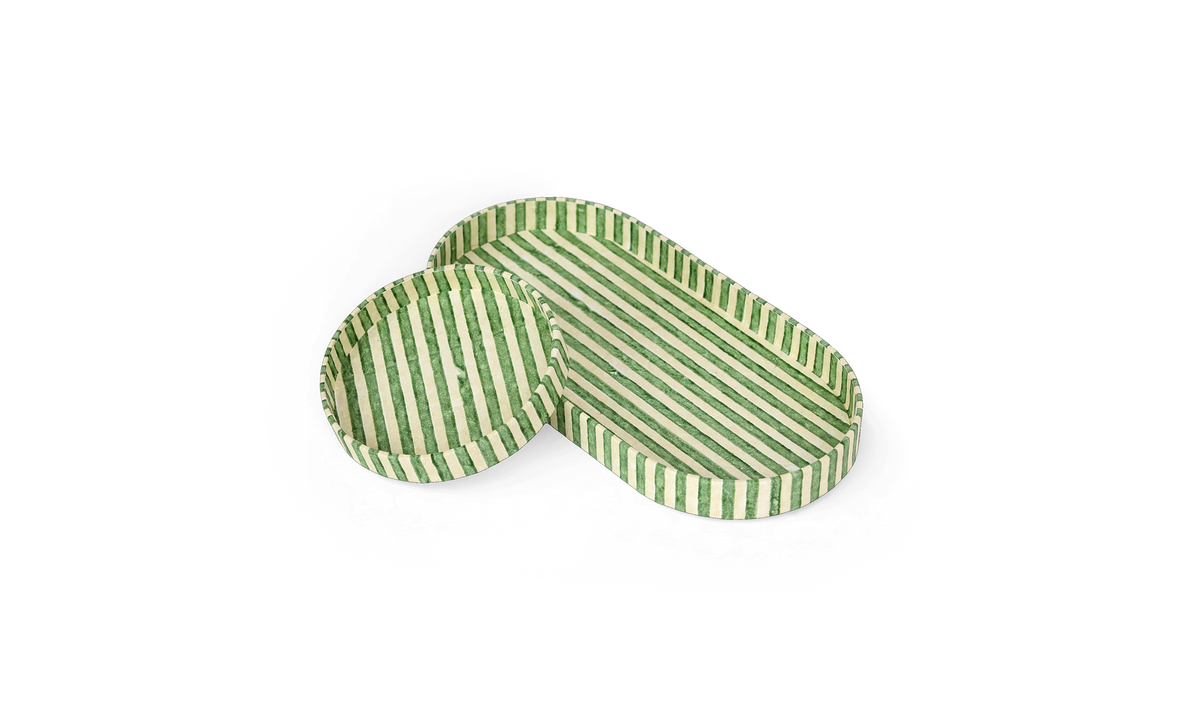 Meadow Stripe – Hand Block Printed Tray Set (Set of 2) (Large: 4.5" x 9" x 1") (Small: 4" x 4" x 0.6")