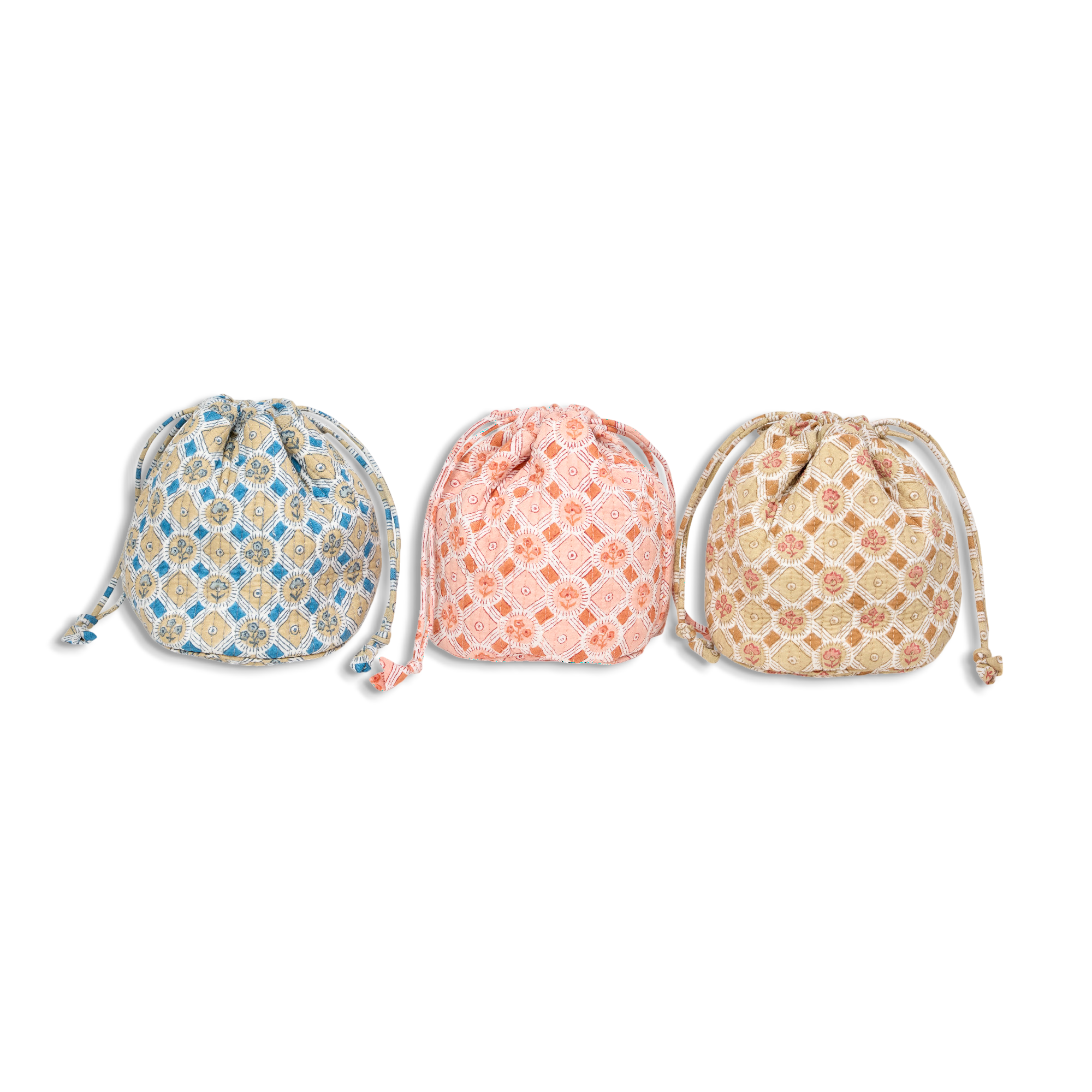 Noor Blue - Hand Block Printed Quilted Pouch (Jewelry & Beauty Organizer)