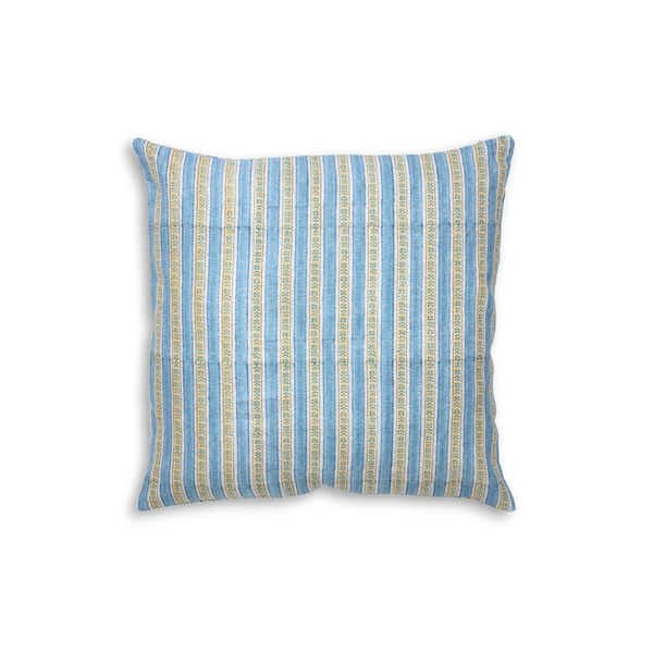 Reva Blue - Hand Block Printed Linen Pillow Cover ( 20
