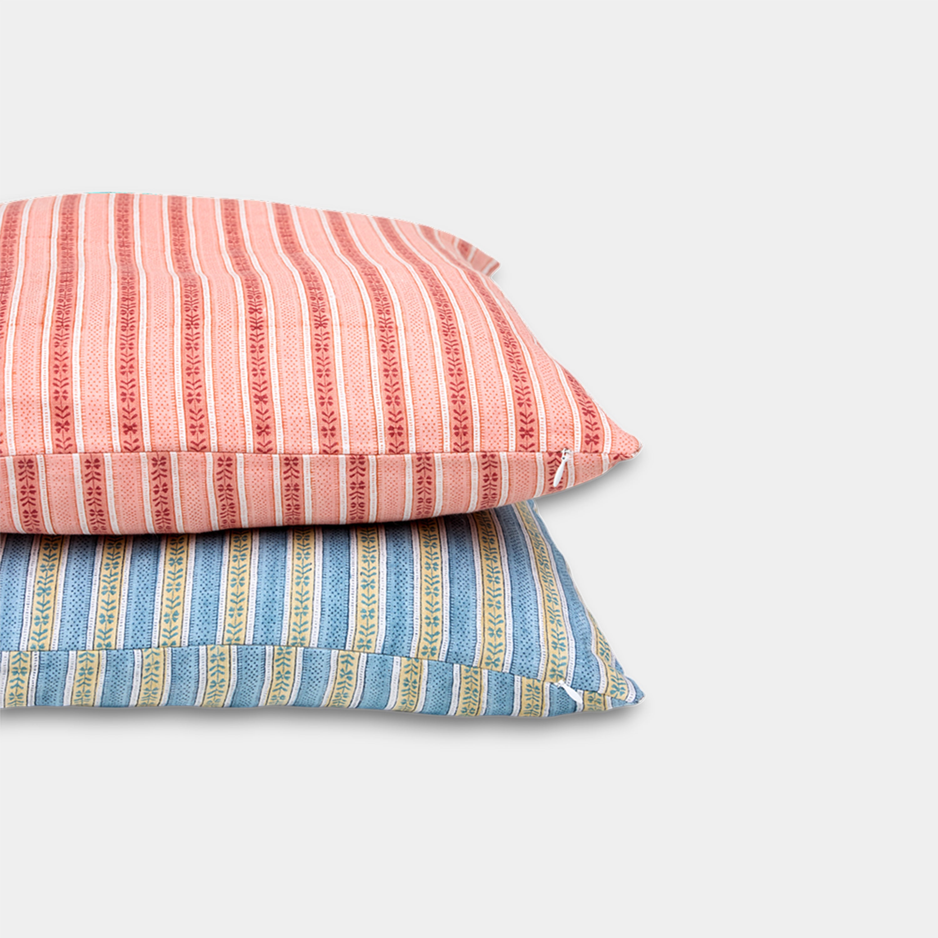 Reva Blue - Hand Block Printed Linen Pillow Cover ( 20" x 20")