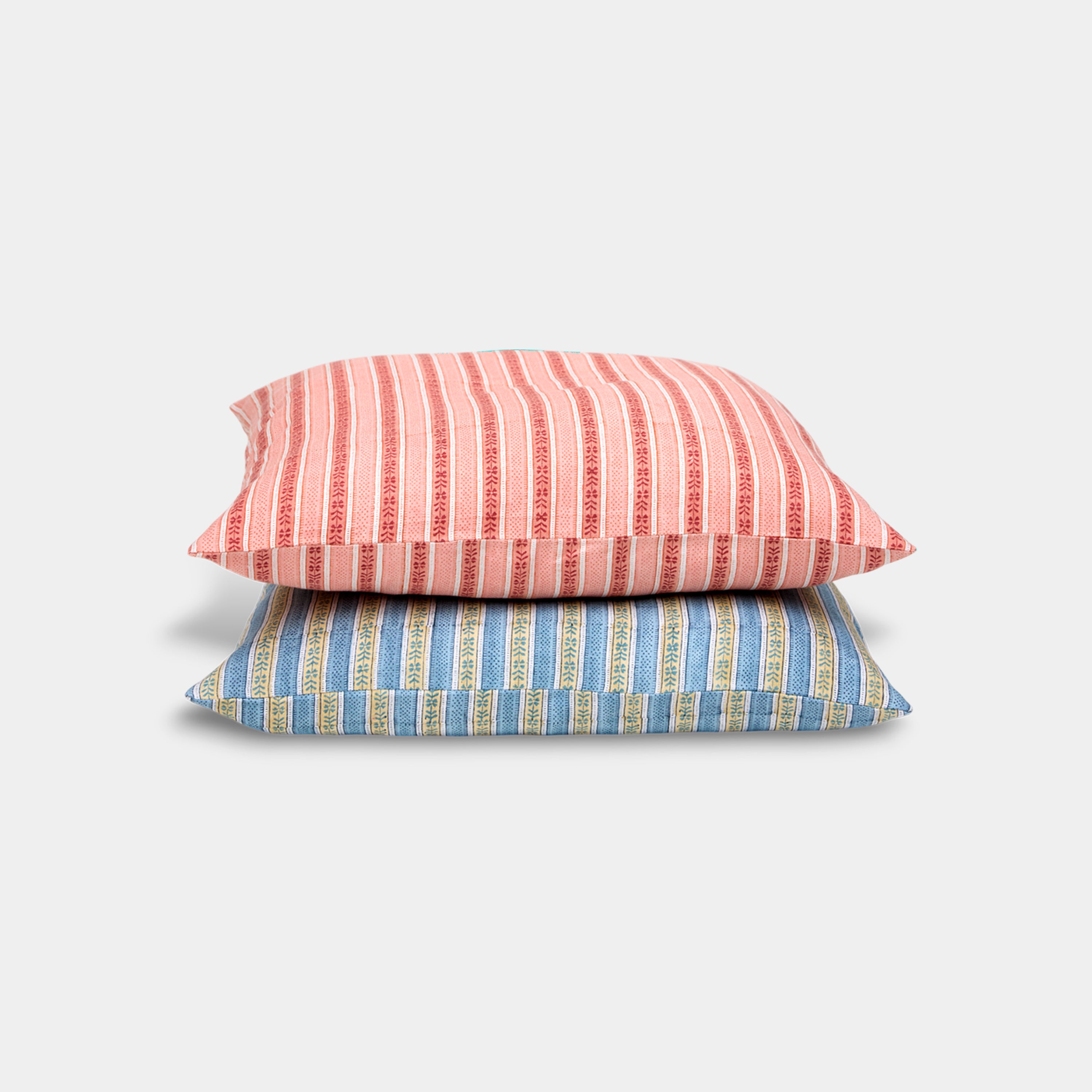 Reva Blue - Hand Block Printed Linen Pillow Cover ( 20" x 20")