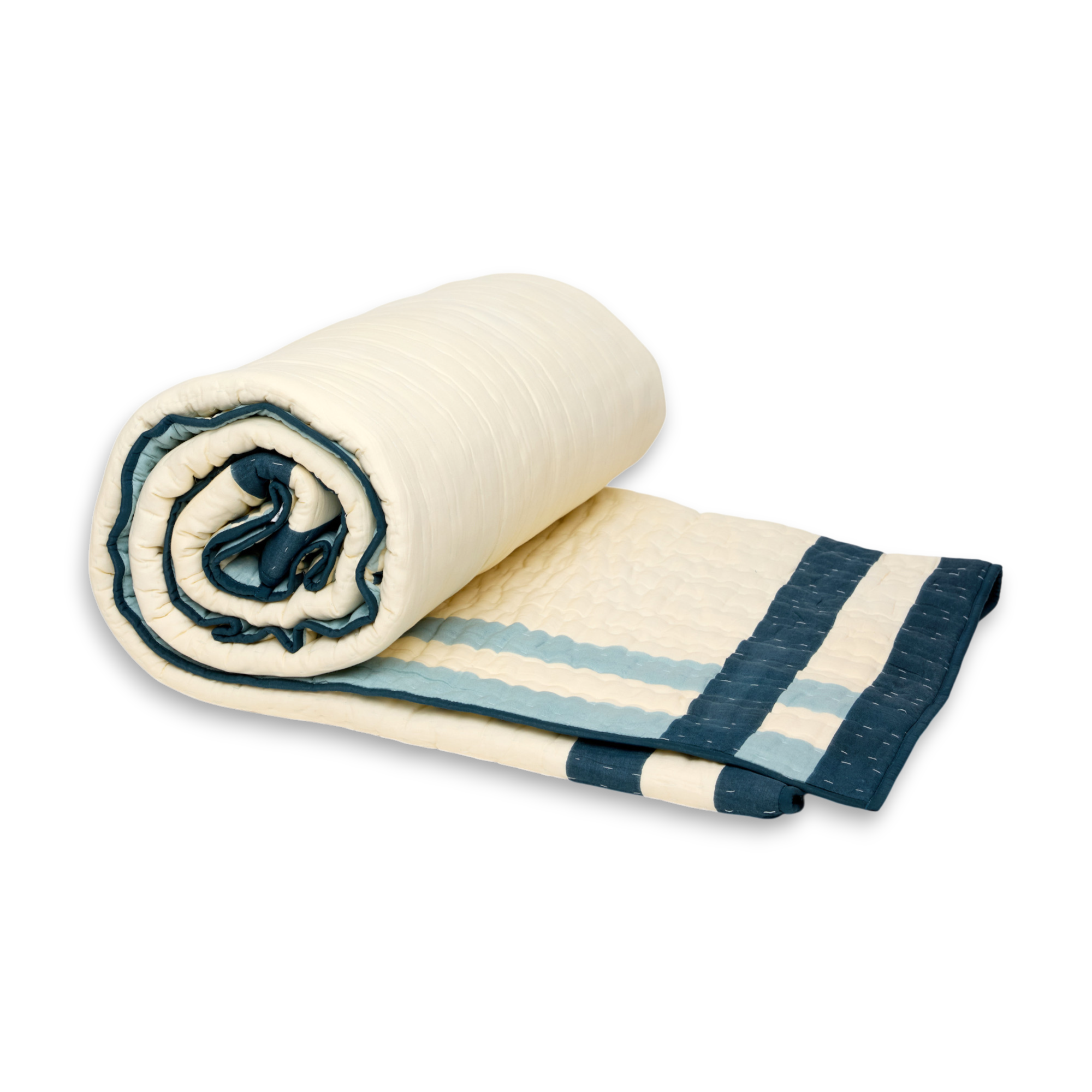 Nila Grid - Hand Block Printed Cotton Quilt (90" x 108")
