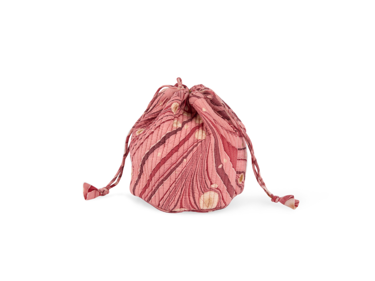 Garnet Red Fire Whirl – Hand Marbled Quilted Pouch (Jewelry & Beauty Organizer)