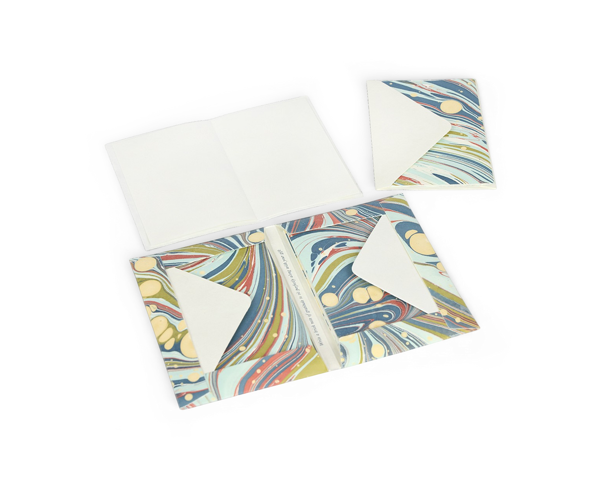 Ocean Swirl – Hand Marbled Greeting Card Folder Set (6” x 4” | 100% Recycled Cotton Paper)