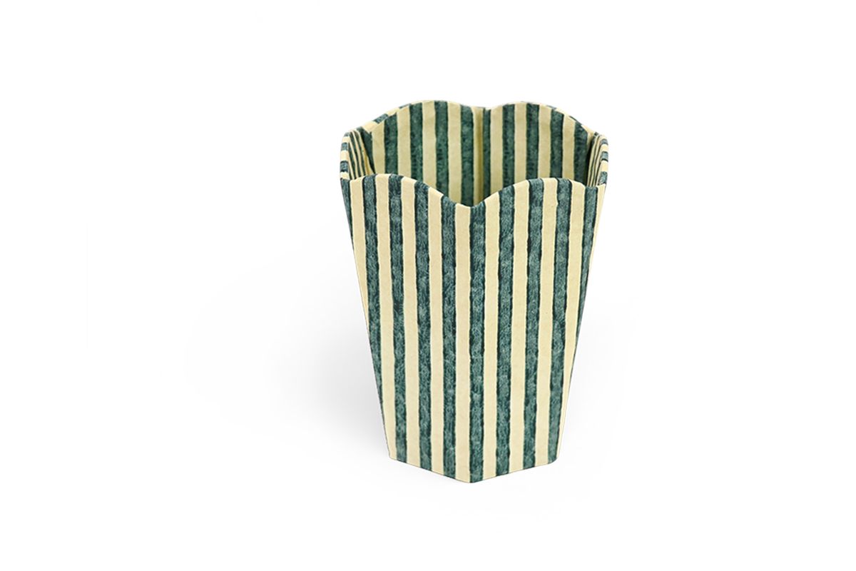 Indigo Stripe – Hand Block Printed Scalloped Pen Pot (3.25" W x 3.25" D x 4.5" H )