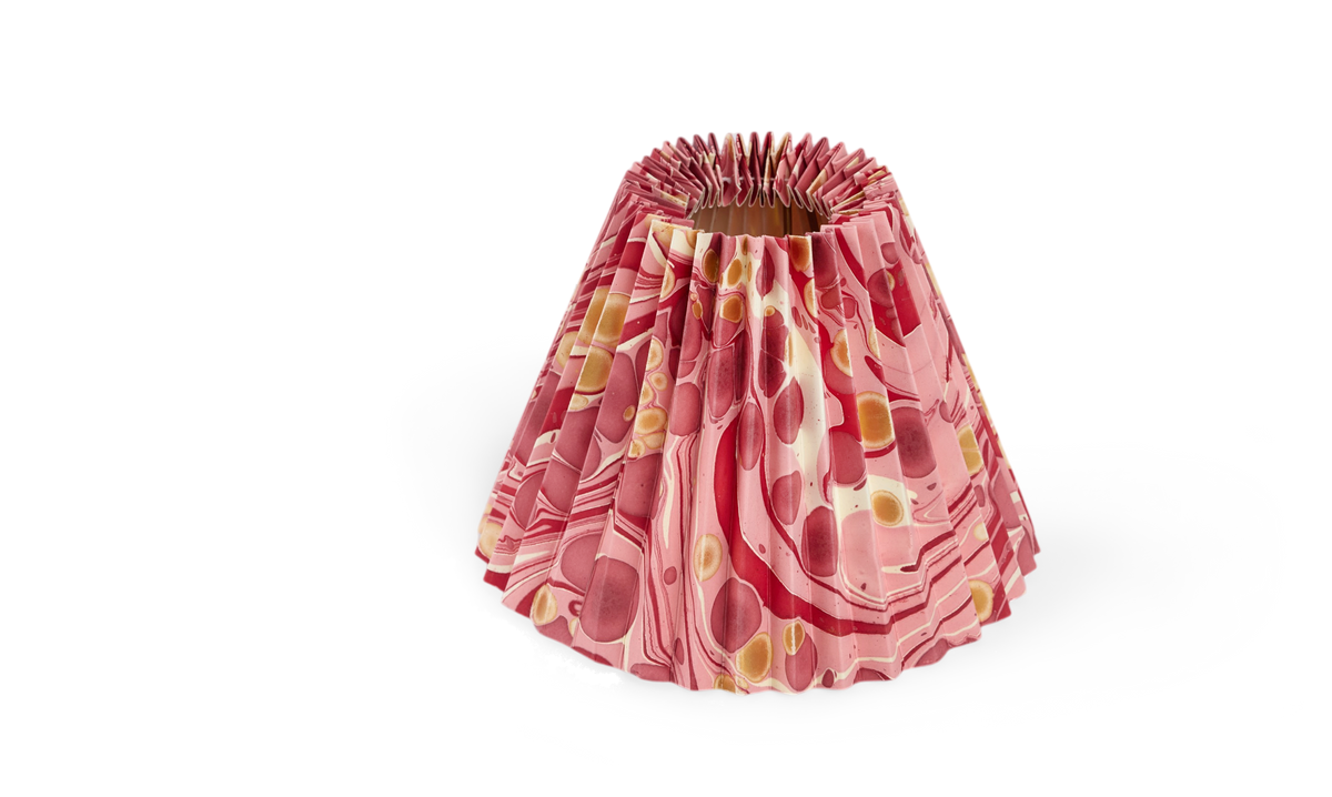 Garnet Red Pebble – Hand Marbled Pleated Lampshade ( 8” H X 10” W x 5.5 Ø | 100% Recycled Cotton Paper)