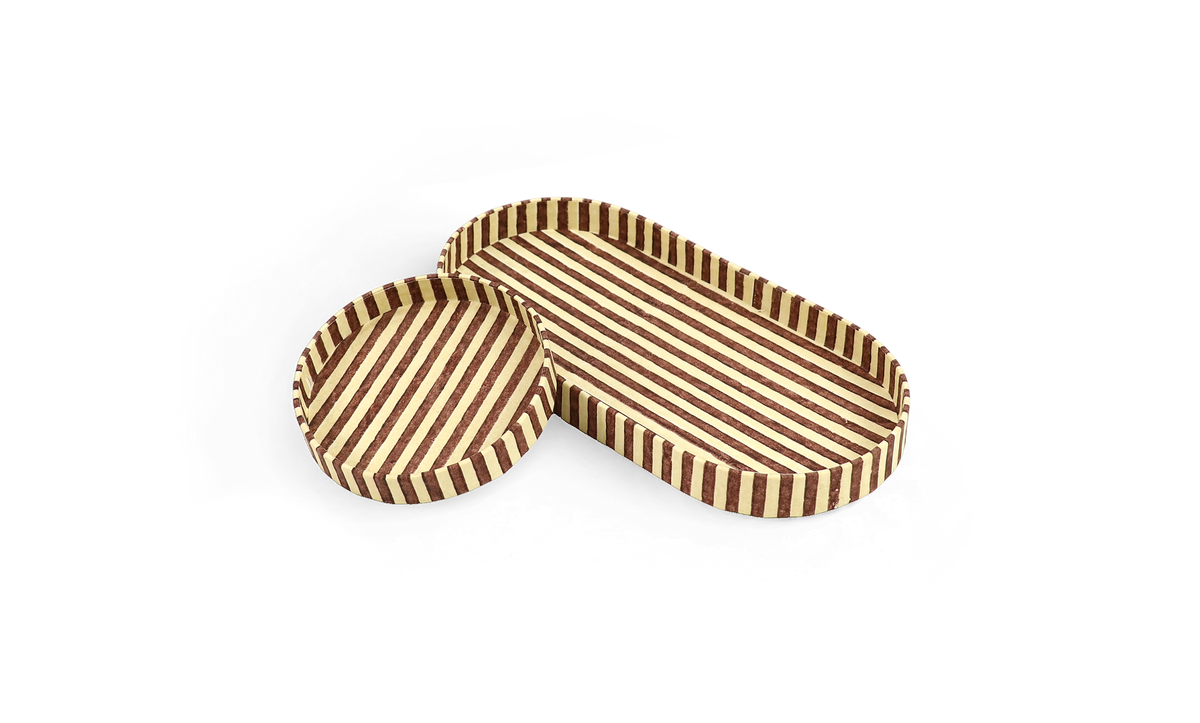 Desert Stripe – Hand Block Printed Dual Tray Set (Set of 2) (Large: 4.5" x 9" x 1") (Small: 4" x 4" x 0.6")