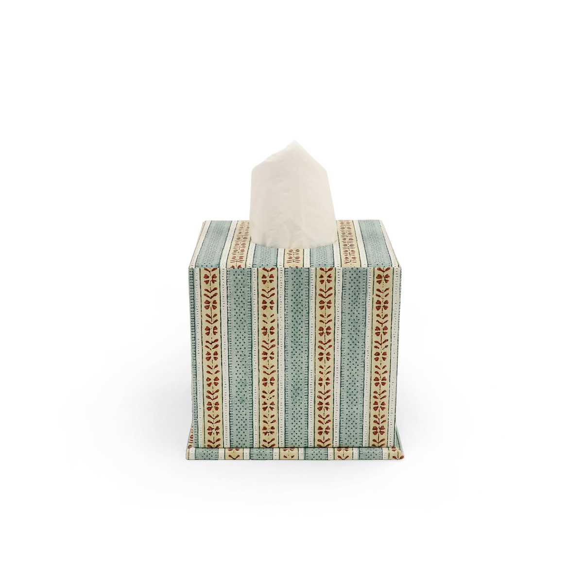Sage Vine – Hand Block Printed Tissue Box Cover (5.25” H x 5” W x 5” D)
