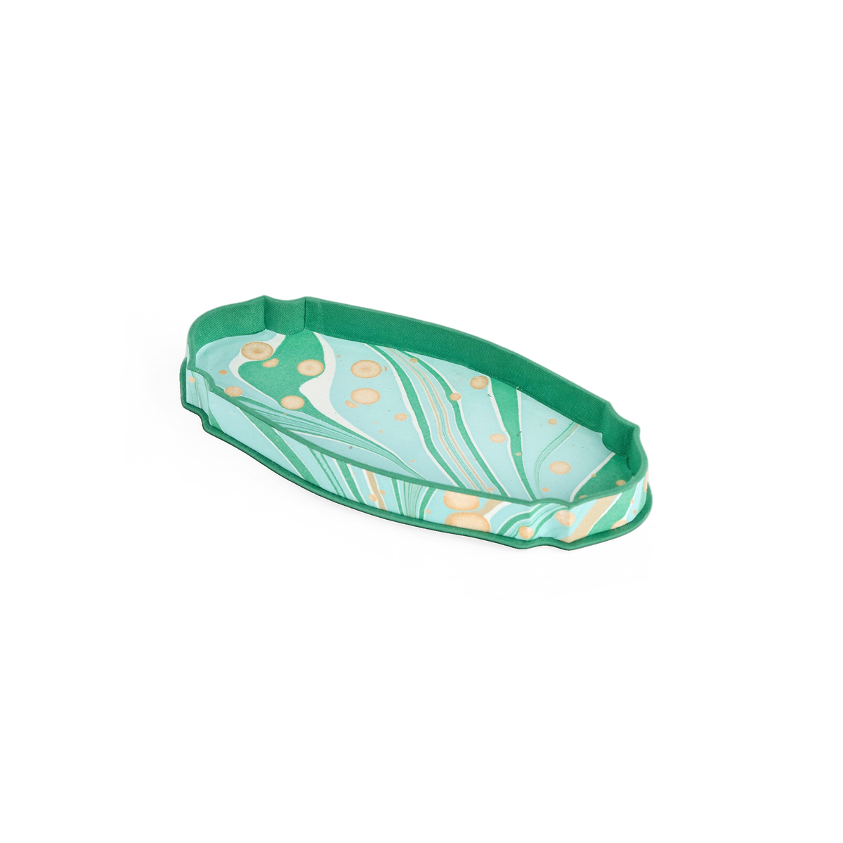 Celadon Green Fire Whirl – Hand Marbled Victorian Desk Tray (9.25" x 4.75" x 1")