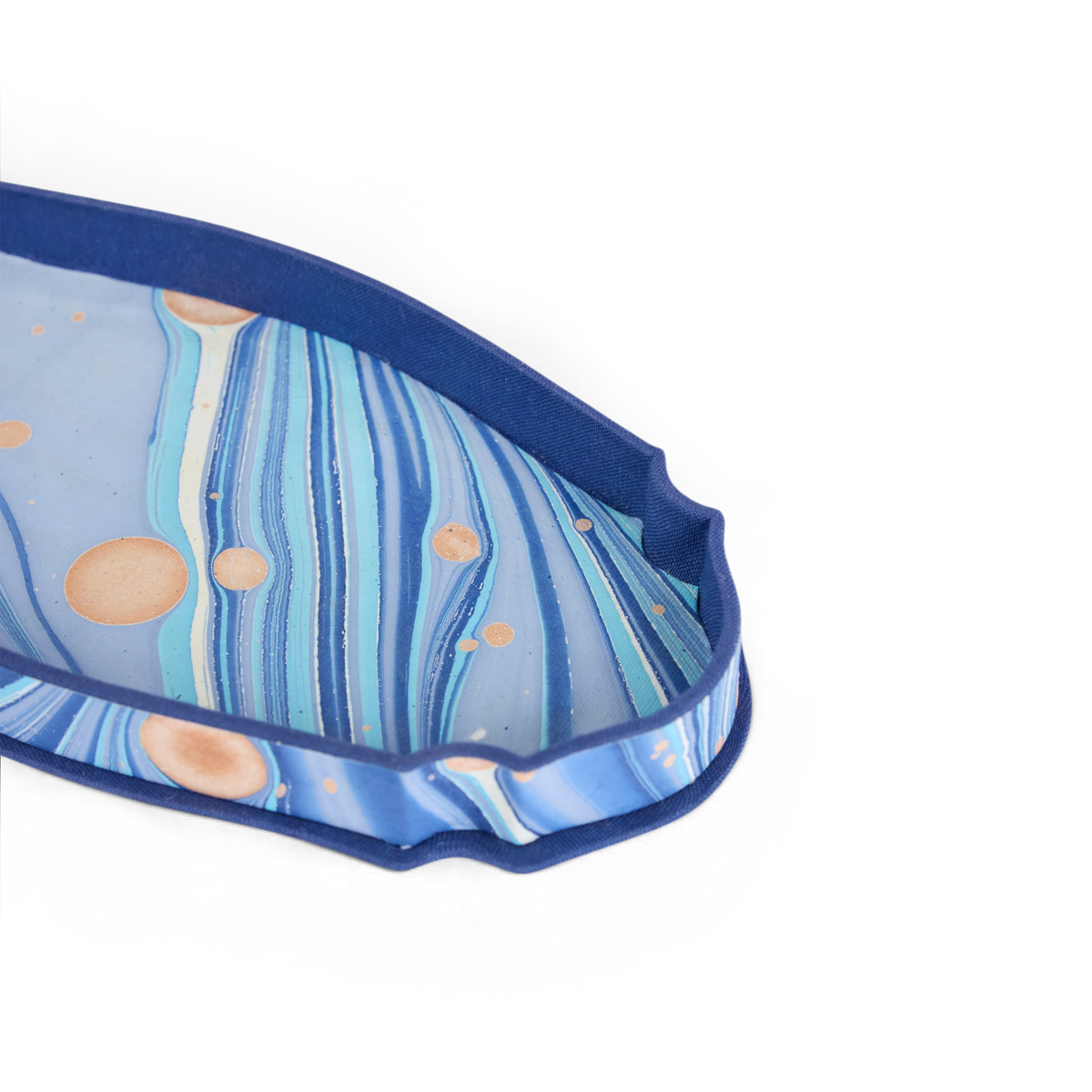 Harbor Blue Fire Whirl – Hand Marbled Victorian Desk Tray (9.25" x 4.75" x 1")