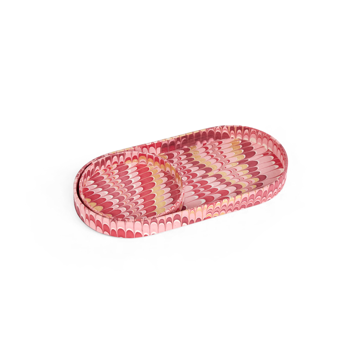 Garnet Red Mountain – Hand Marbled Tray Set (Set of 2) (Large: 4.5" x 9" x 1") (Small: 4" x 4" x 0.6")