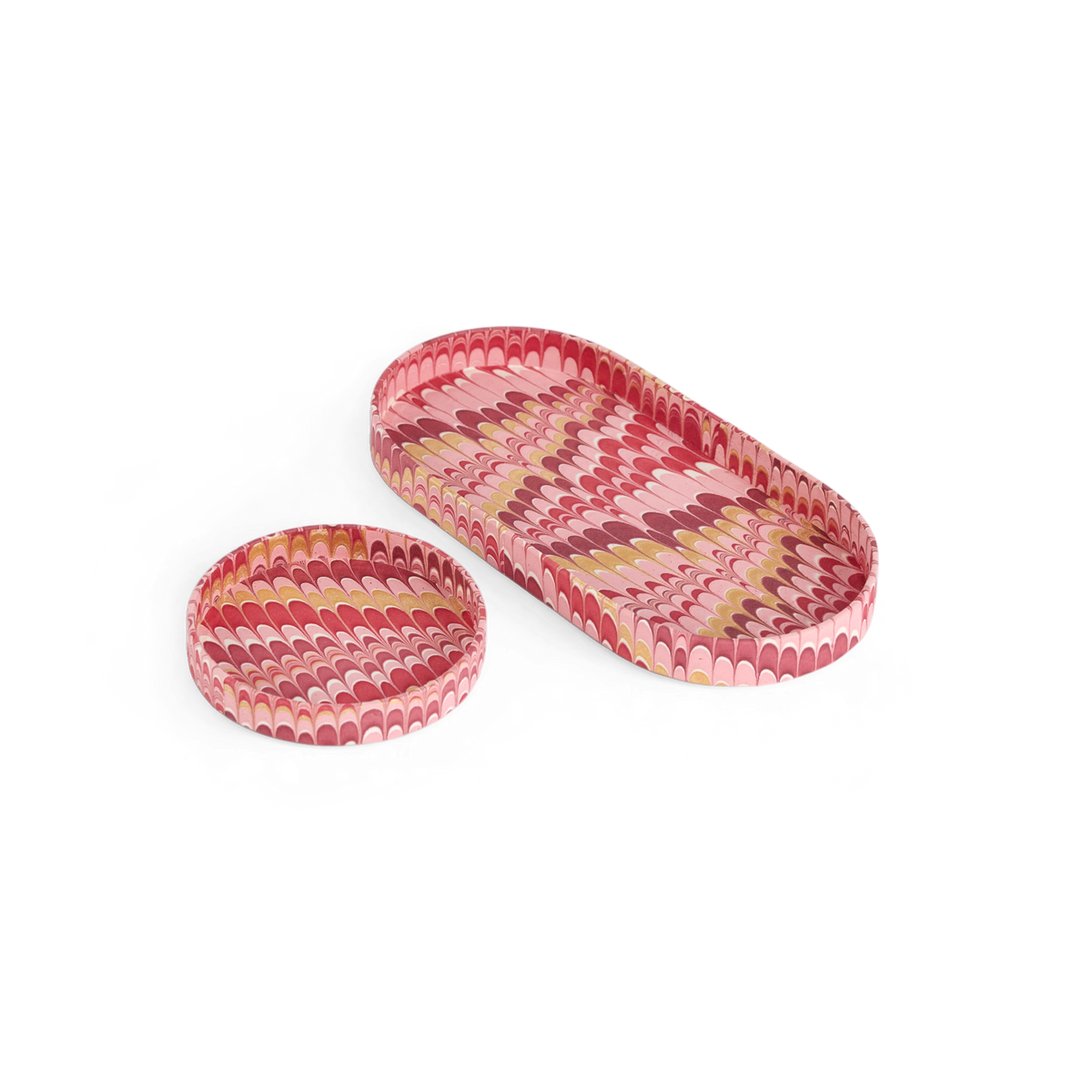 Garnet Red Mountain – Hand Marbled Tray Set (Set of 2) (Large: 4.5" x 9" x 1") (Small: 4" x 4" x 0.6")