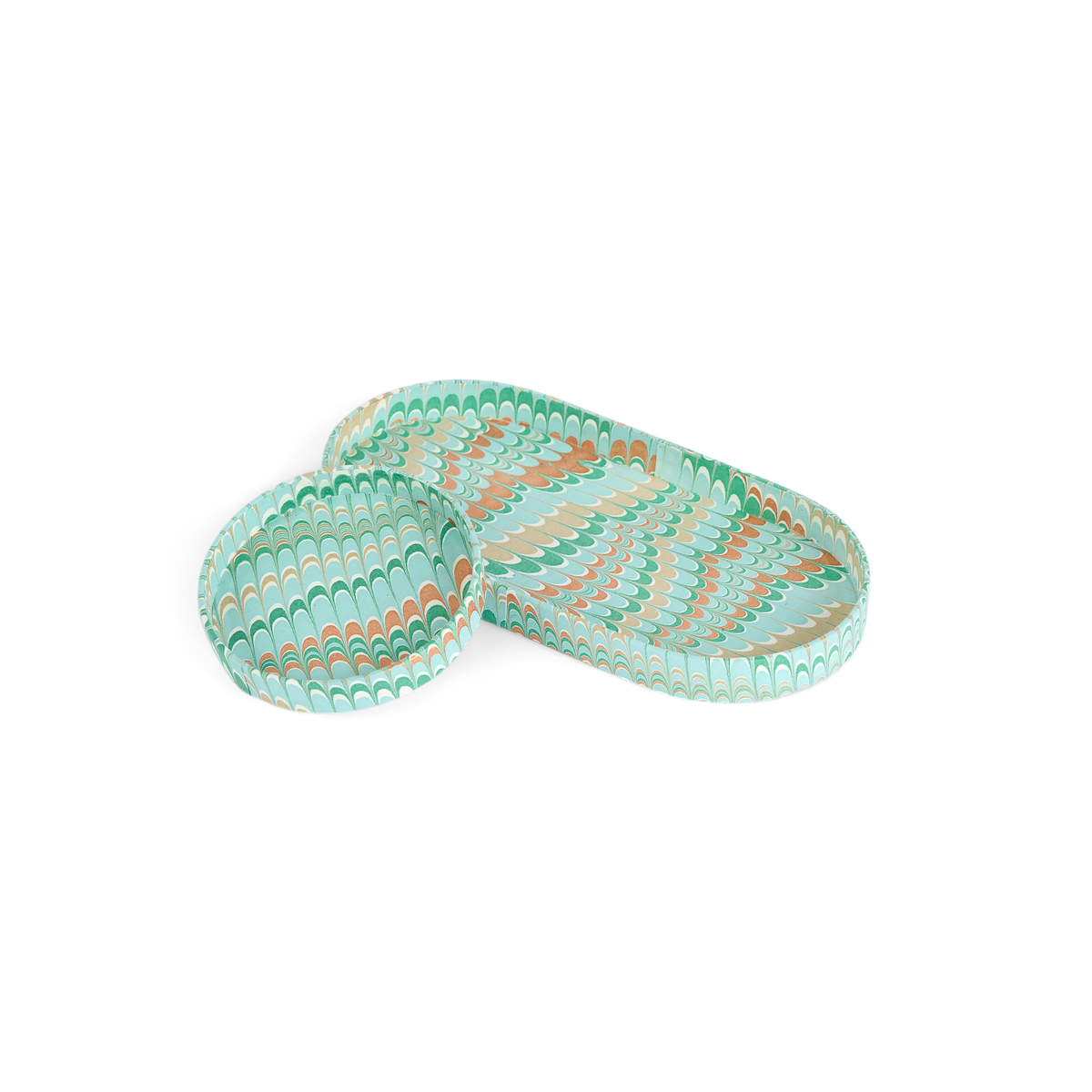 Celadon Green Mountain – Hand Marbled Tray Set (Set of 2) (Large: 4.5" x 9" x 1") (Small: 4" x 4" x 0.6")
