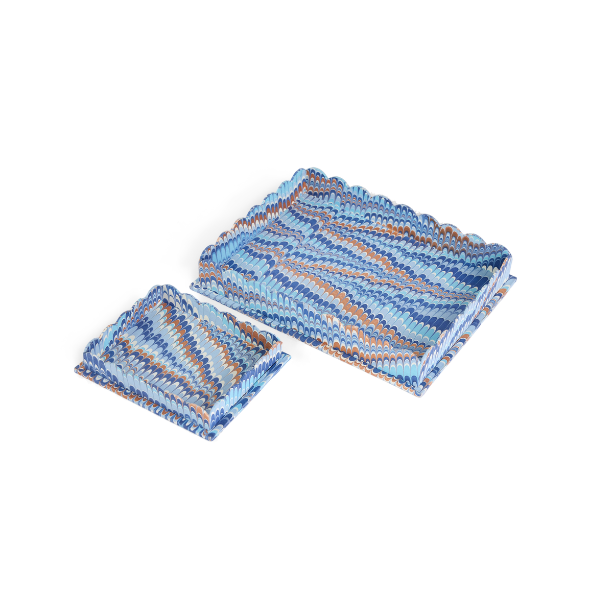 Harbor Blue Mountain – Hand Marbled Tray Set (Set of 2) (Large: 12" x 9.5" x 1.5") ( Small: 5.5" X 6.75" X 1.5")