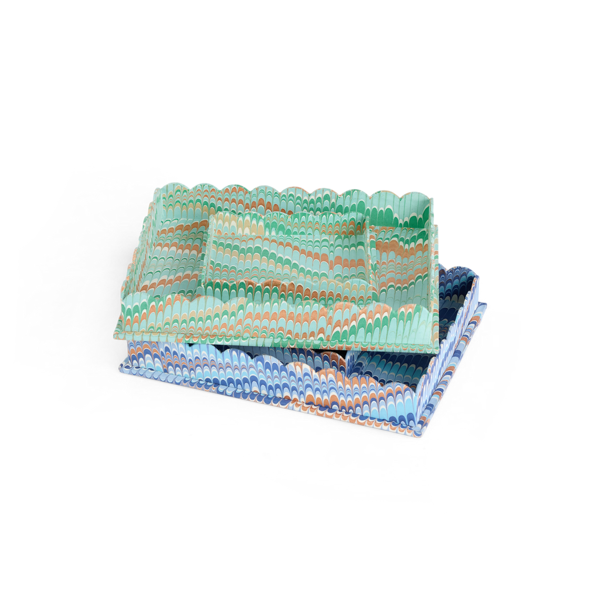 Garnet Red Mountain – Hand Marbled Tray Set (Set of 2) (Large: 12" x 9.5" x 1.5") ( Small: 5.5" X 6.75" X 1.5")