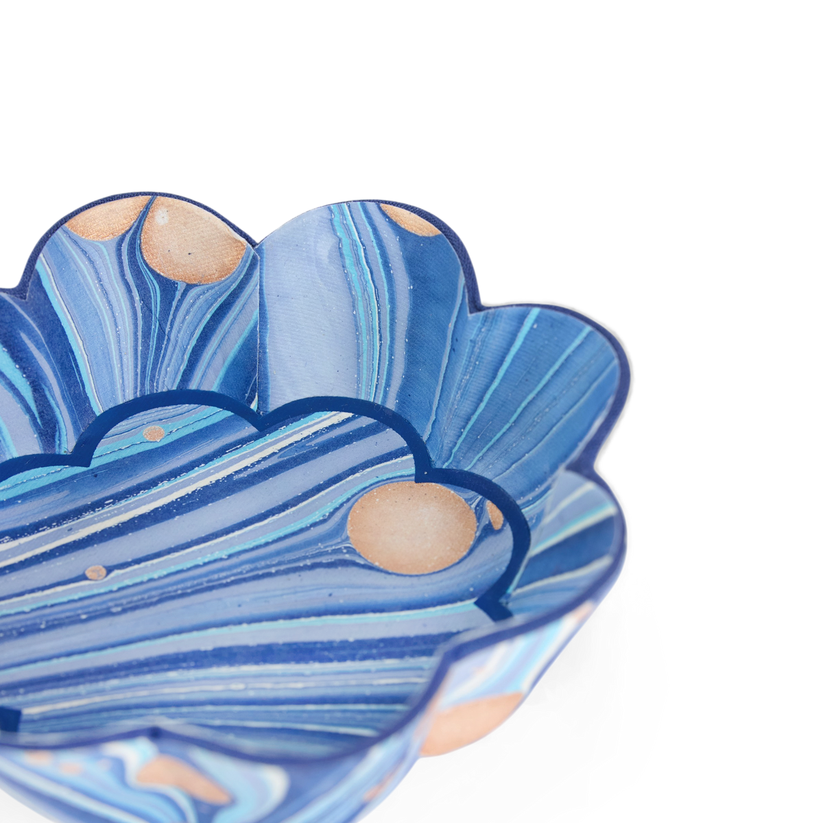 Harbor Blue Fire Whirl – Hand Marbled Scalloped Bowl Tray (5.5" x 5.5" x 1.5")