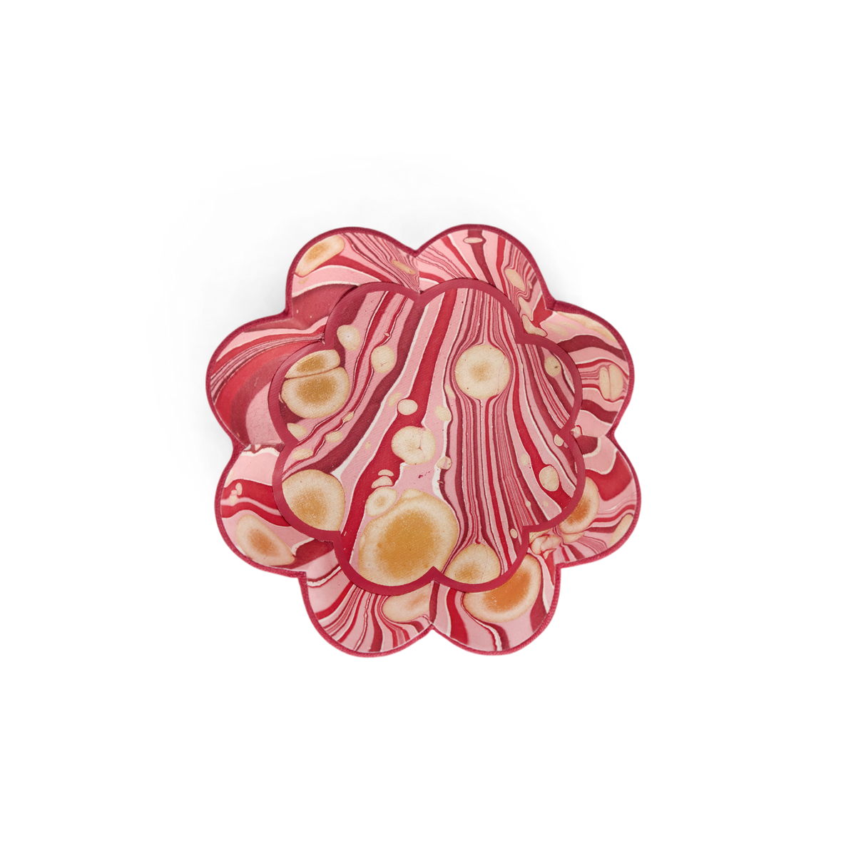 Garnet Red Fire Whirl – Hand Marbled Scalloped Bowl Tray (5.5" x 5.5" x 1.5")