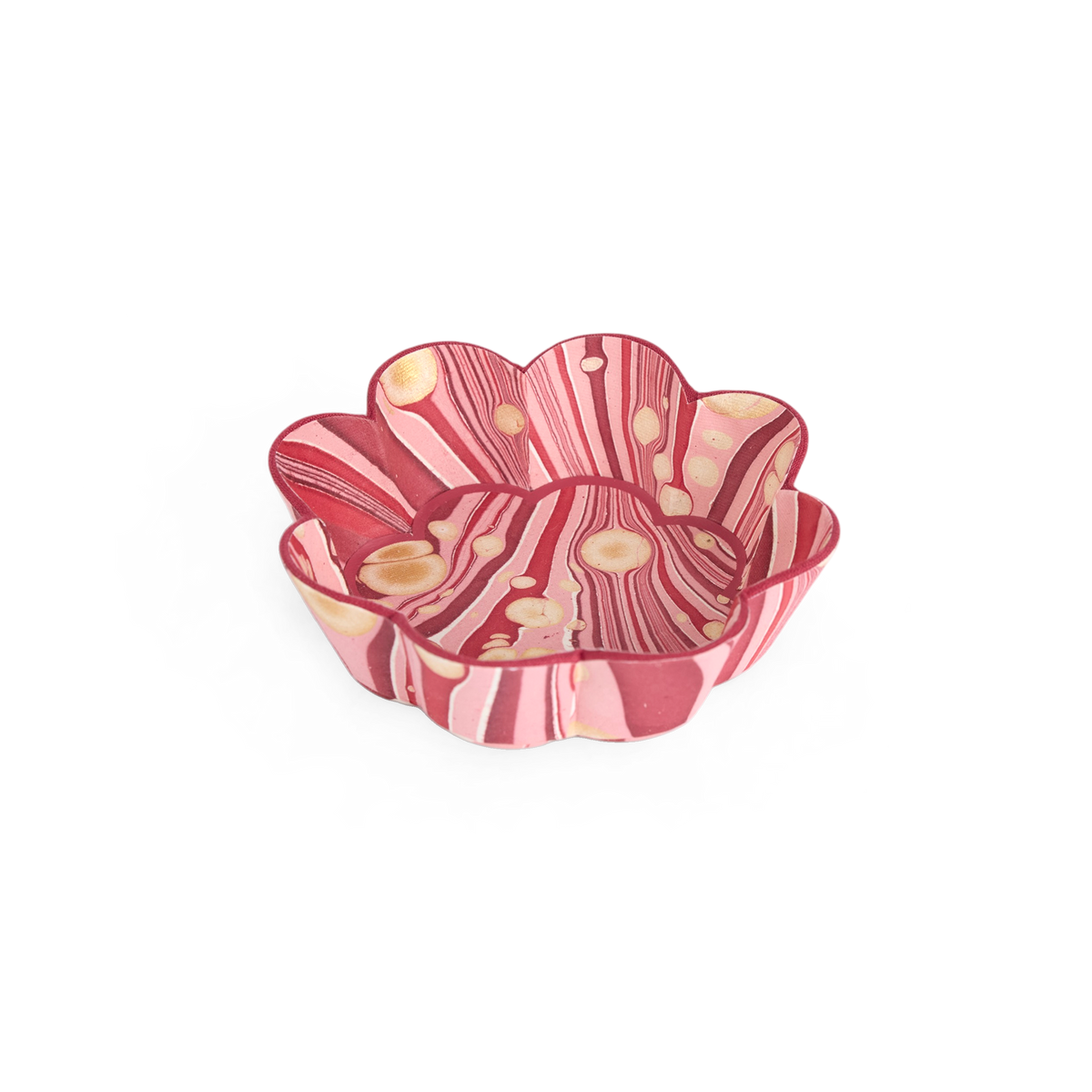 Garnet Red Fire Whirl – Hand Marbled Scalloped Bowl Tray (5.5" x 5.5" x 1.5")