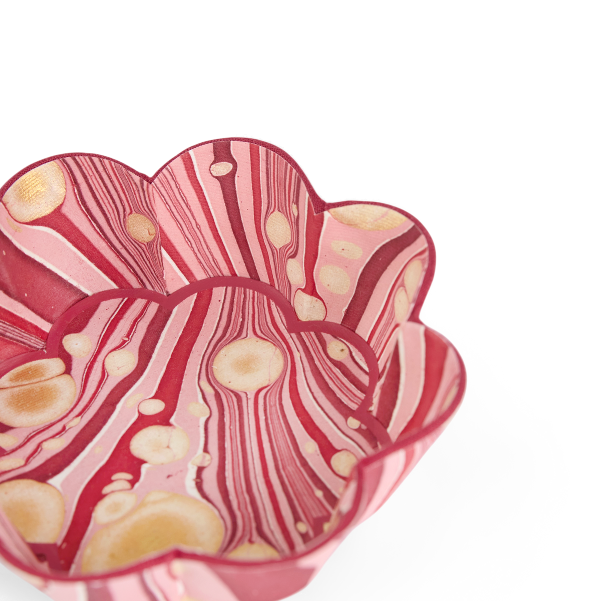 Garnet Red Fire Whirl – Hand Marbled Scalloped Bowl Tray (5.5" x 5.5" x 1.5")