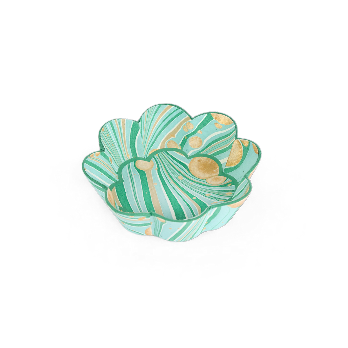 Celadon Green Fire Whirl – Hand Marbled Scalloped Bowl Tray (5.5" x 5.5" x 1.5")