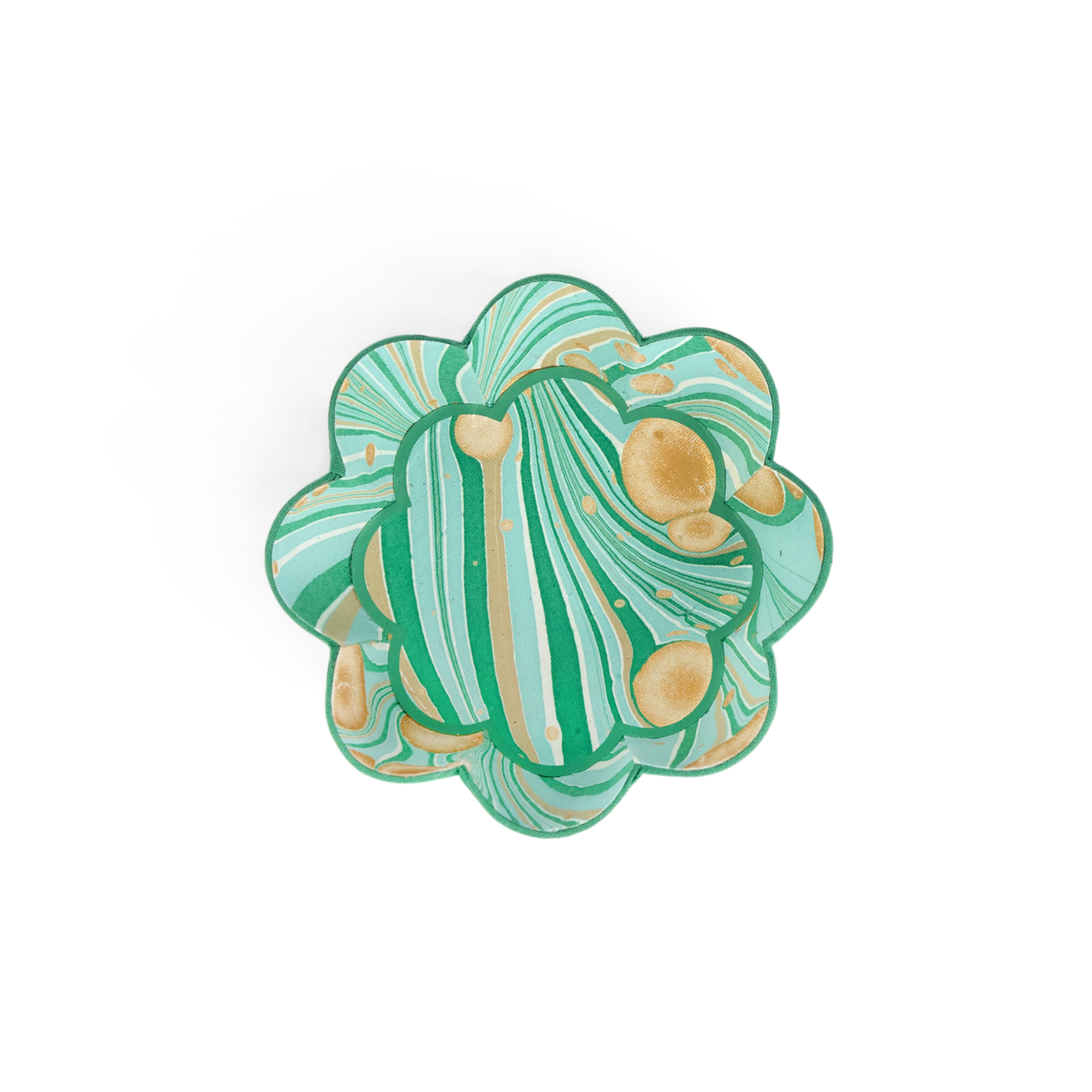 Celadon Green Fire Whirl – Hand Marbled Scalloped Bowl Tray (5.5" x 5.5" x 1.5")