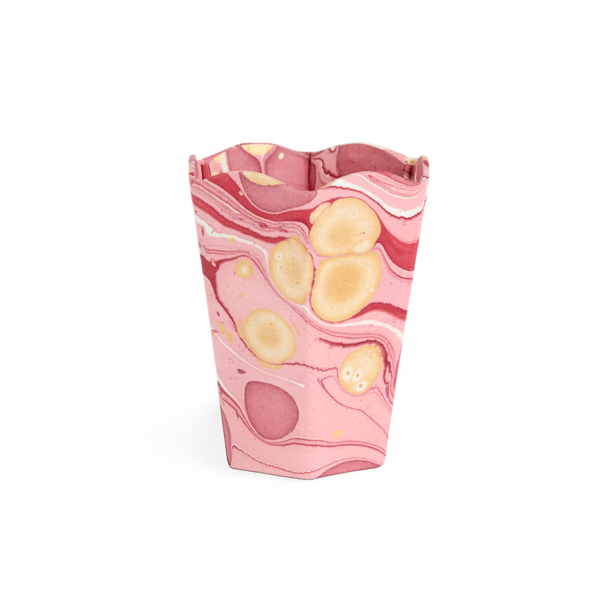 Garnet Red Fire Whirl – Hand Marbled Scalloped Pen Pot (3.25" W x 3.25" D x 4.5" H )