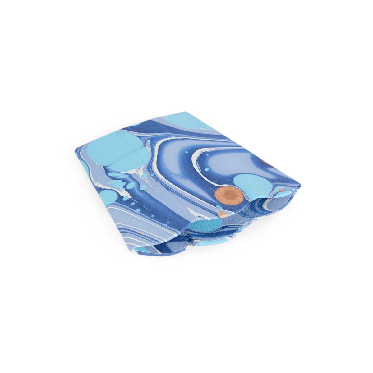 Harbor Blue Fire Whirl – Hand Marbled Scalloped Pen Pot (3.25" W x 3.25" D x 4.5" H)