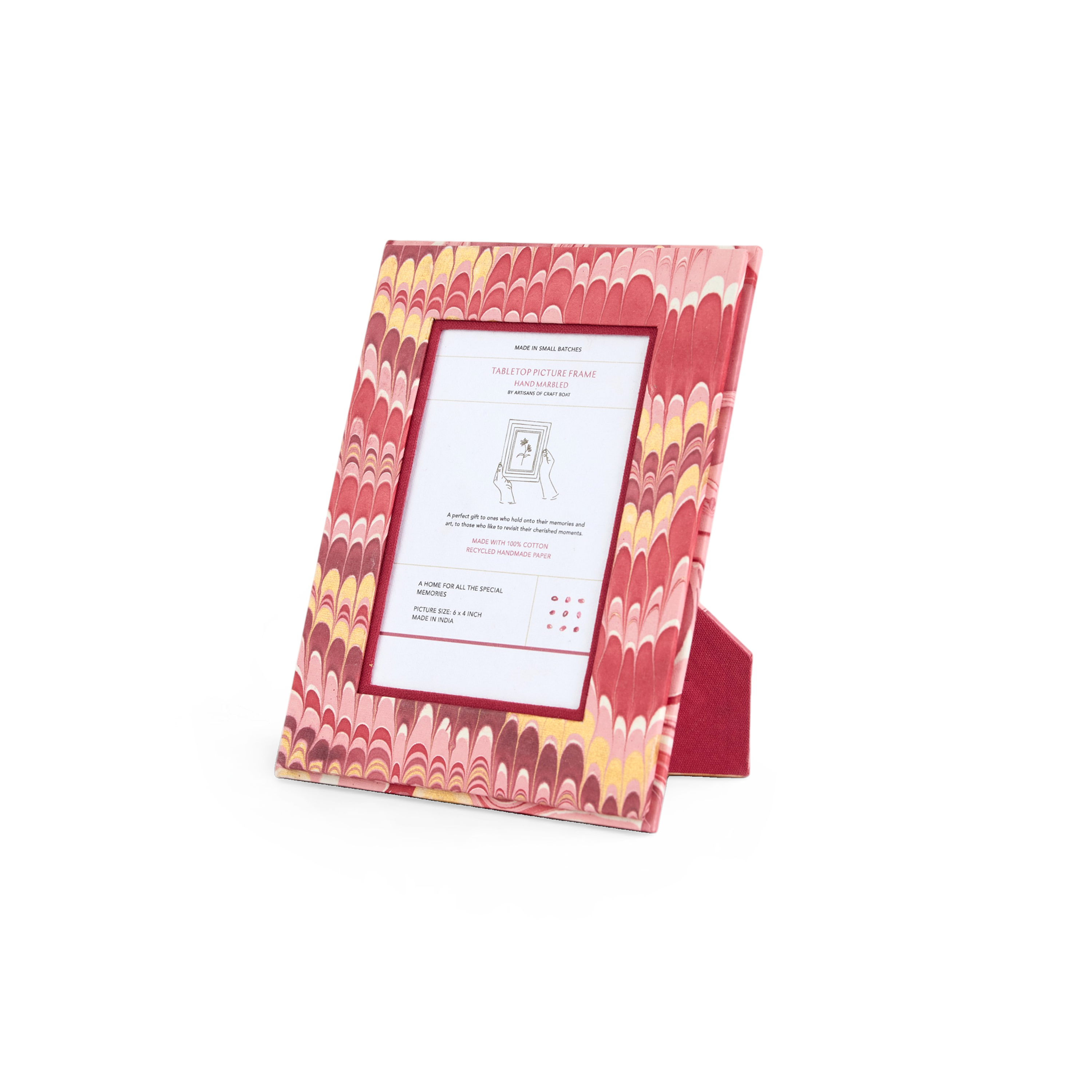 Garnet Red Mountain – Hand Marbled Tabletop Picture Frame (7.25" x 5.75", fits 6" x 4" photo)