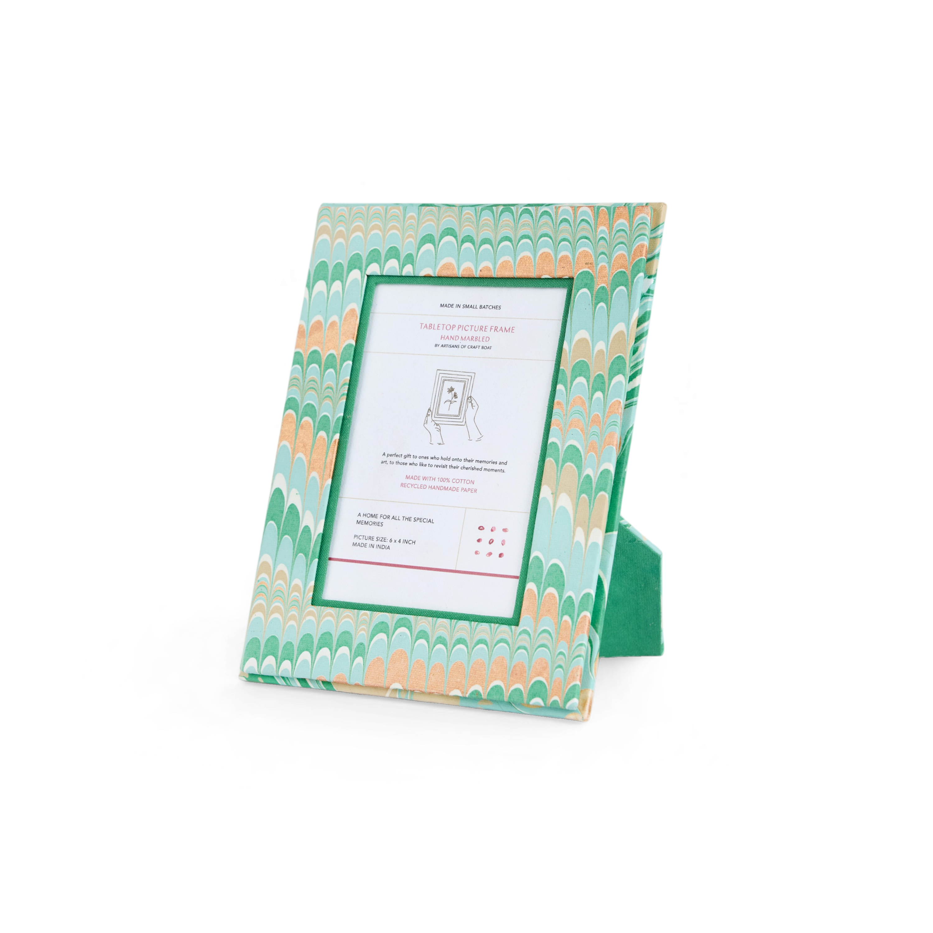 Celadon Green Mountain – Hand Marbled Tabletop Picture Frame (7.25" x 5.75", fits 6" x 4" photo)