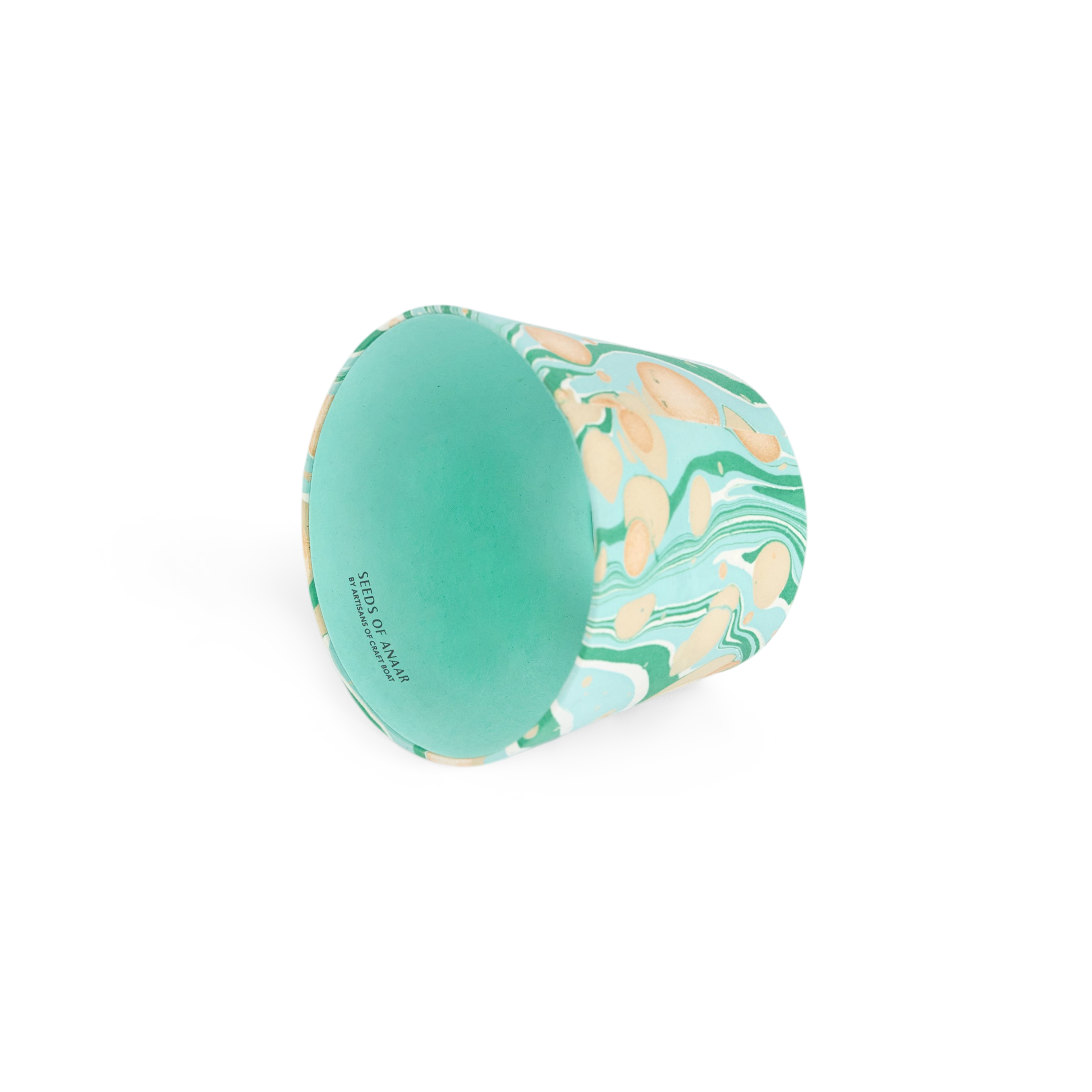 Celadon Green Fire Whirl – Hand Marbled Lampshade Cover (3.75" H x 4.5" W x 3.5" Ø | 100% Recycled Cotton Handmade Paper)