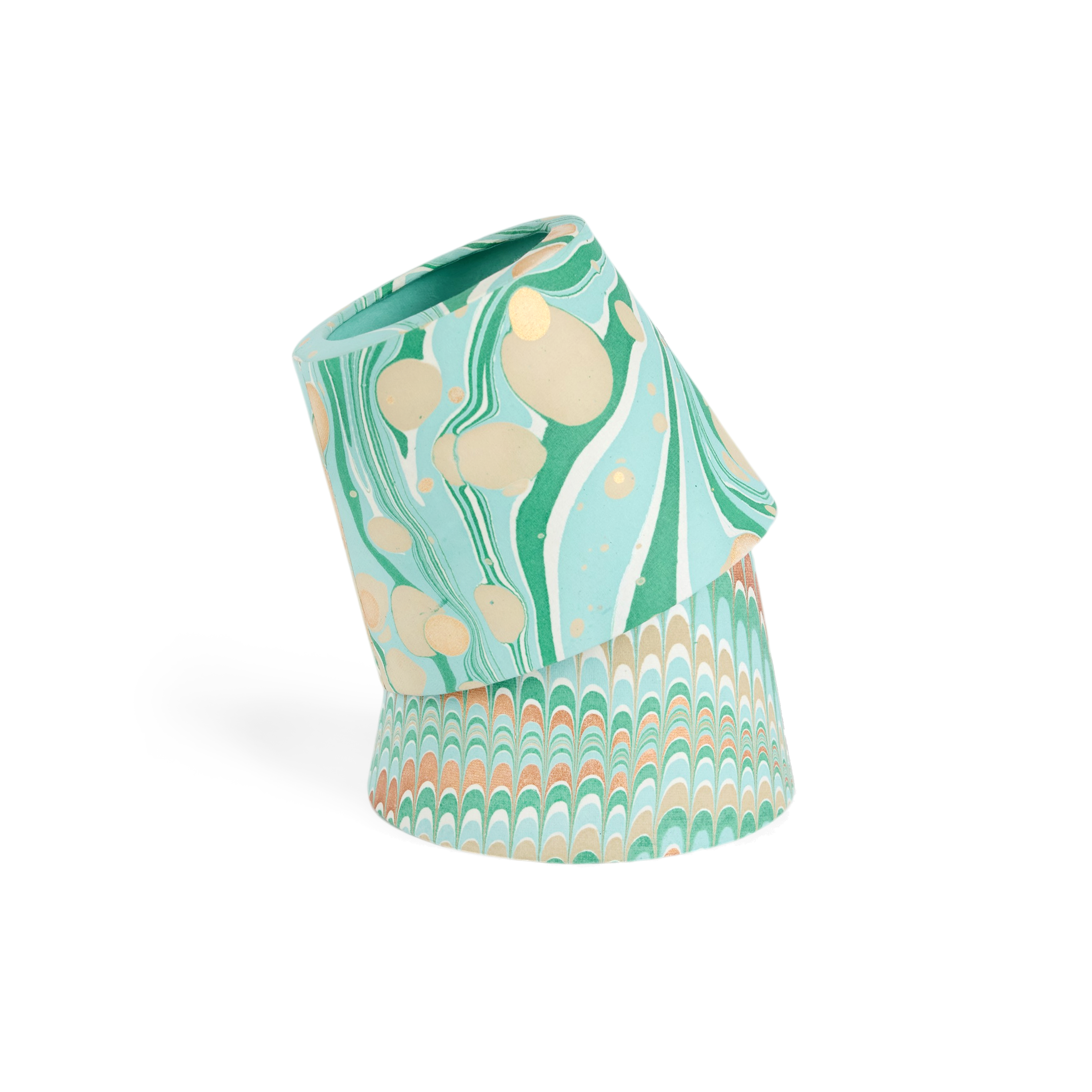 Celadon Green Mountain – Hand Marbled Lampshade Cover (3.75" H x 4.5" W x 3.5" Ø | 100% Recycled Cotton Handmade Paper)
