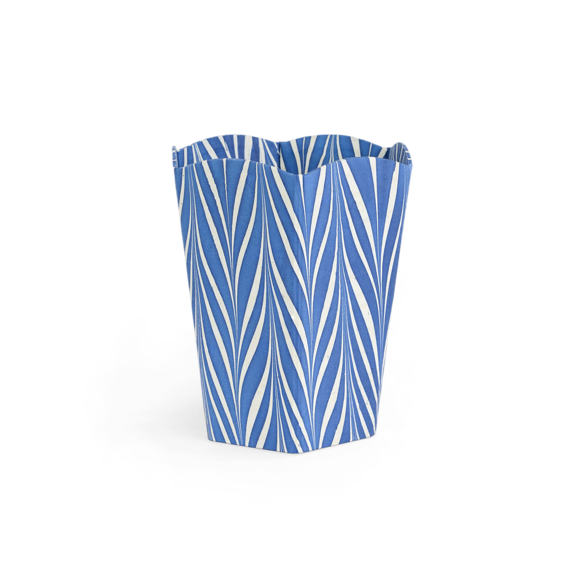 Harbor Blue Banyan – Hand Marbled Scalloped Basket (9.5" W x 9.5" D x 12" H)