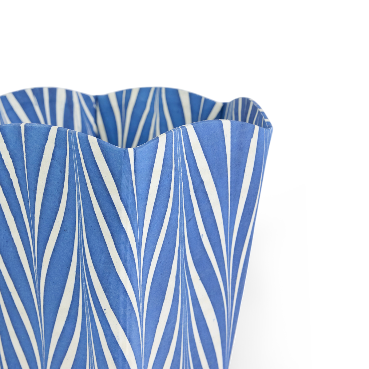 Harbor Blue Banyan – Hand Marbled Scalloped Basket (9.5" W x 9.5" D x 12" H)