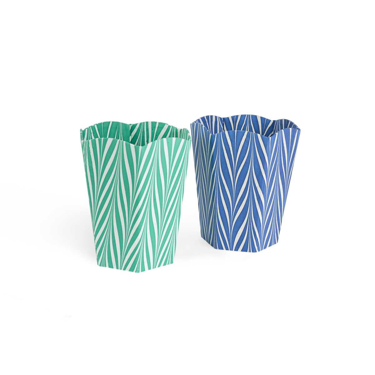 Harbor Blue Banyan – Hand Marbled Scalloped Basket (9.5" W x 9.5" D x 12" H)