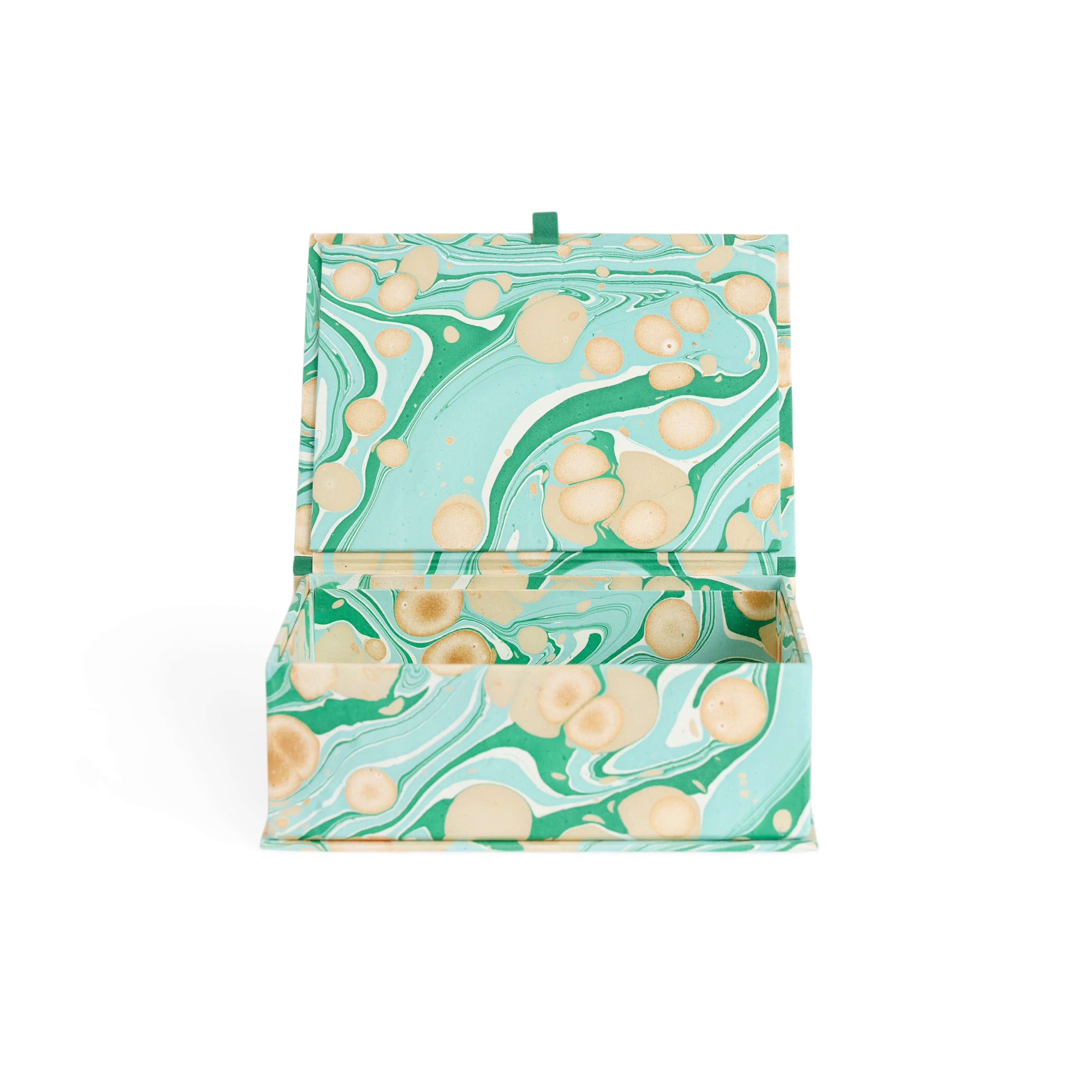 Celadon Green Pebble – Hand Marbled Keepsake Box (9.5" x 7" x 3.5" | 100% Recycled Cotton Paper)