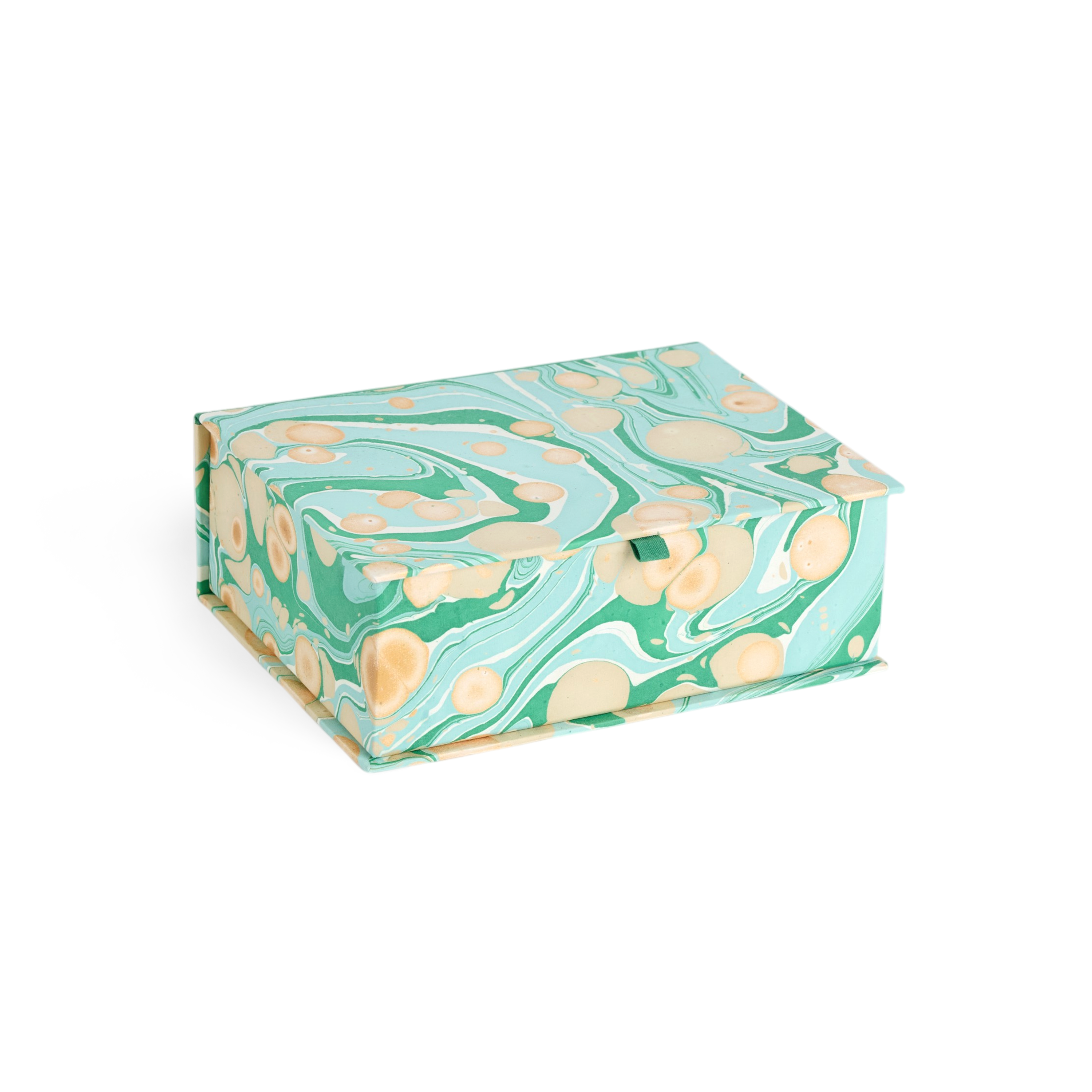 Celadon Green Pebble – Hand Marbled Keepsake Box (9.5" x 7" x 3.5" | 100% Recycled Cotton Paper)