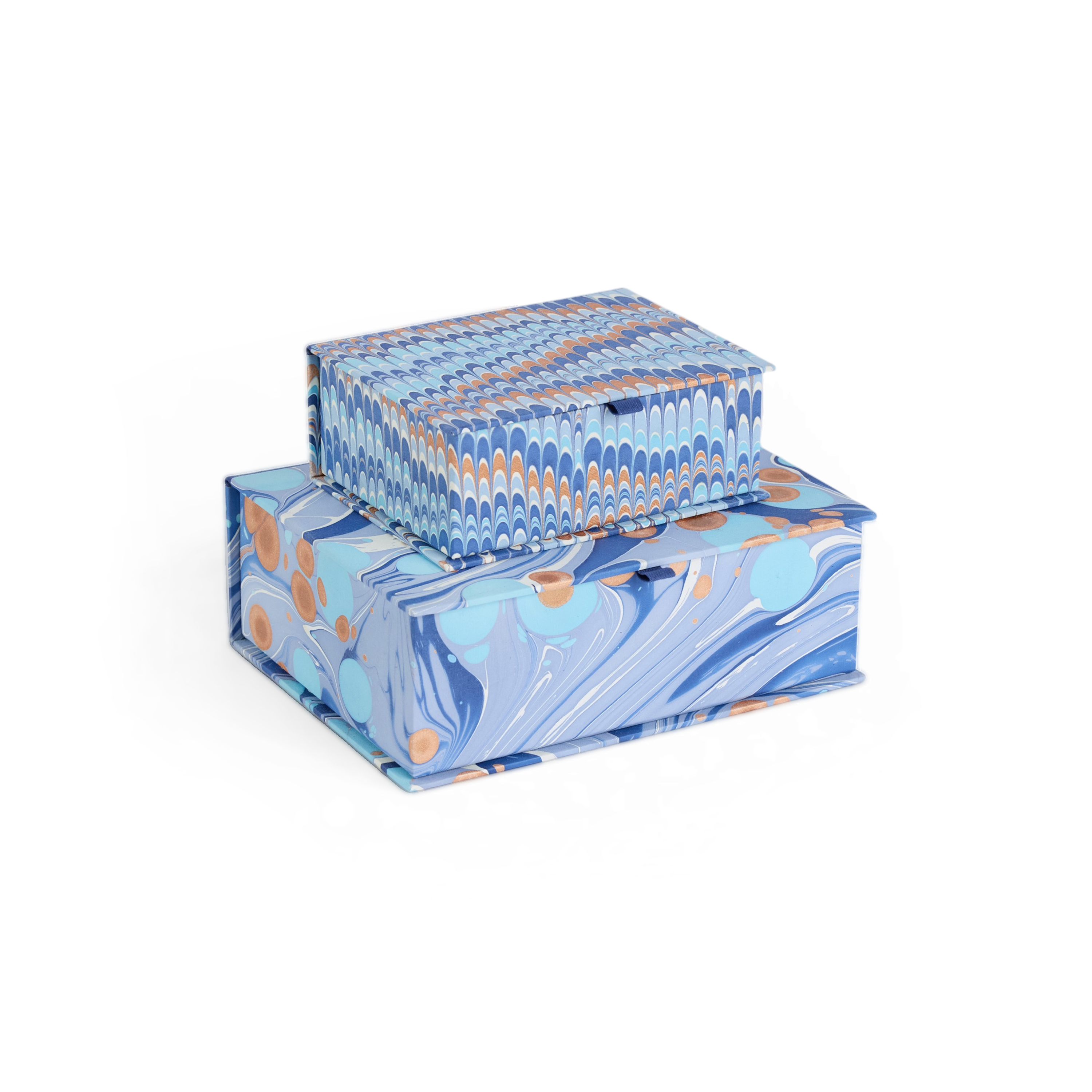 Harbor Blue Pebble – Hand Marbled Keepsake Box (9.5" x 7" x 3.5" | 100% Recycled Cotton Paper)