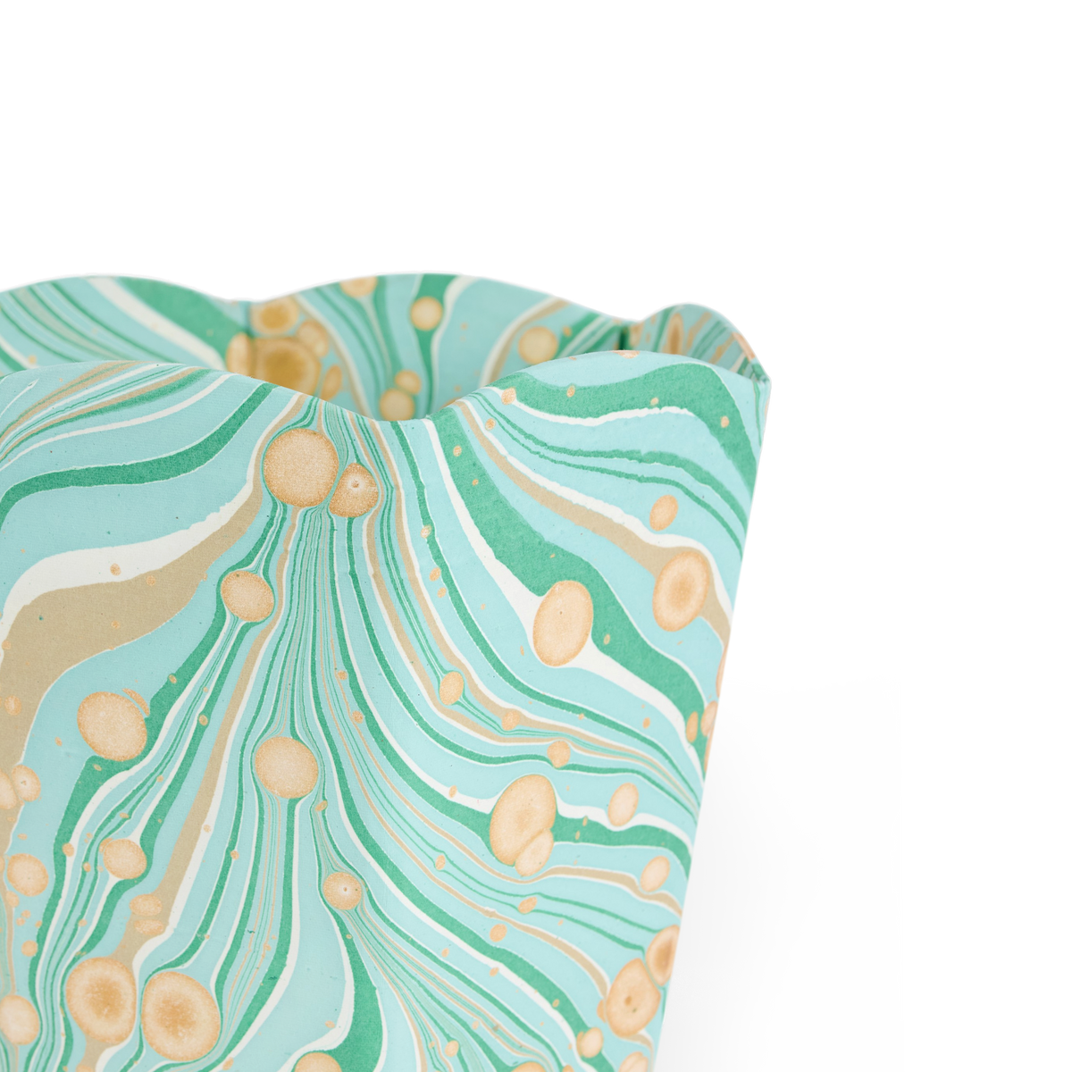 Celadon Green Fire Whirl – Hand Marbled Scalloped Basket (9.5" W x 9.5" D x 12" H)