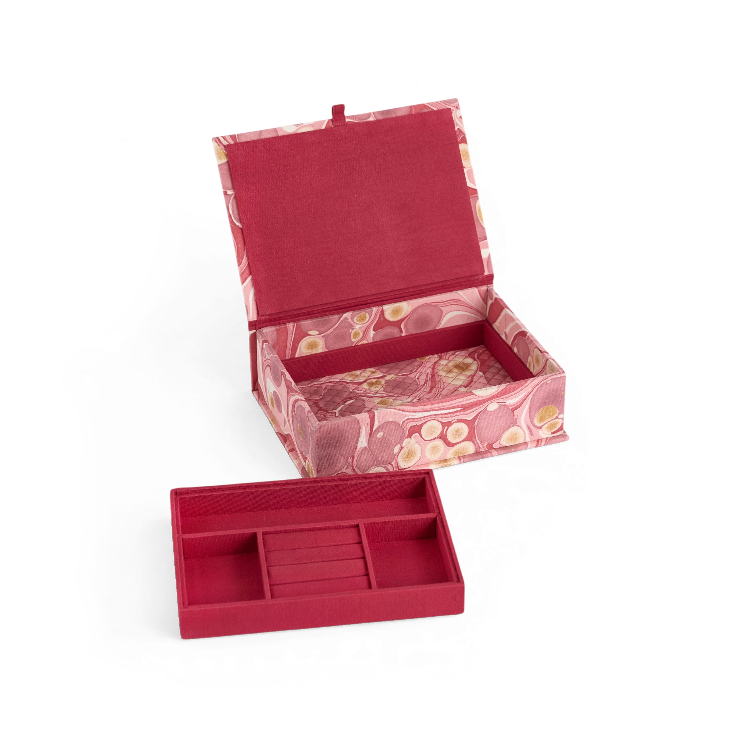 Garnet Red Pebble – Hand Marbled Keepsake Jewellery Box (9.5” x 7” x 3.5” | 100% Cotton Casement)