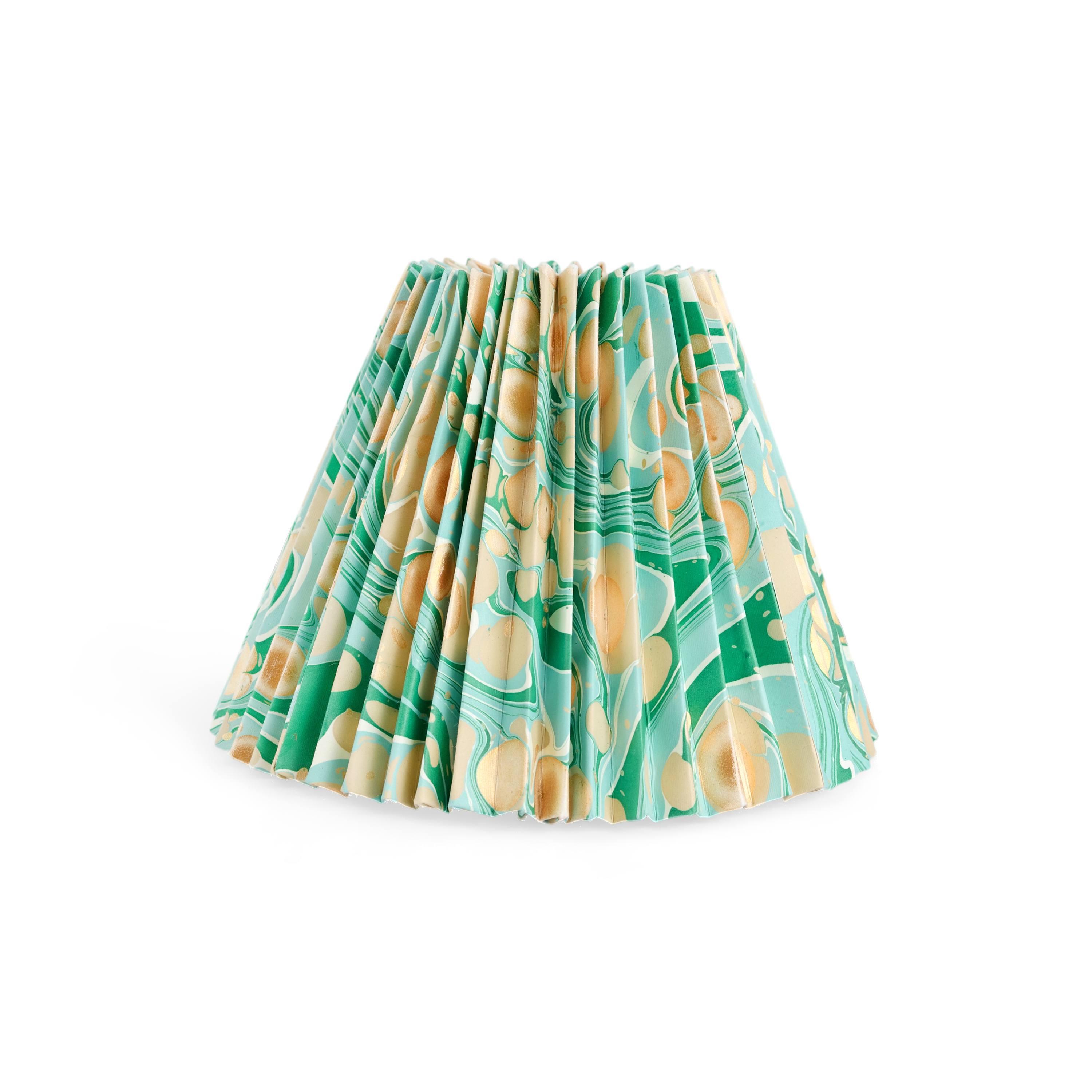 Celadon Green Pebble – Hand Marbled Pleated Lampshade ( 8” H X 10” W x 5.5 Ø | 100% Recycled Cotton Paper)