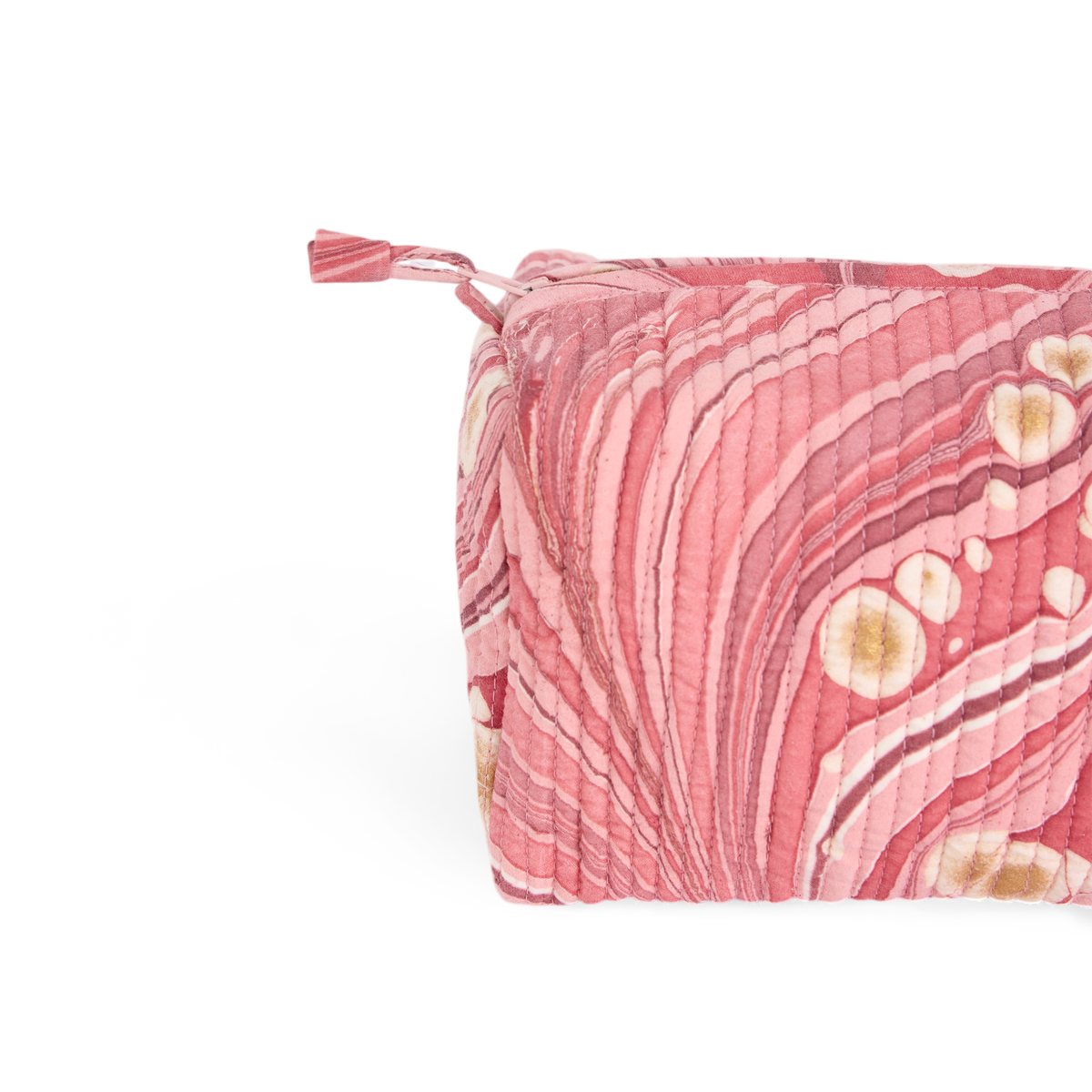 Garnet Red Fire Whirl – Hand Marbled Quilted Beauty Bag (Large – 9.5" x 5" x 4")