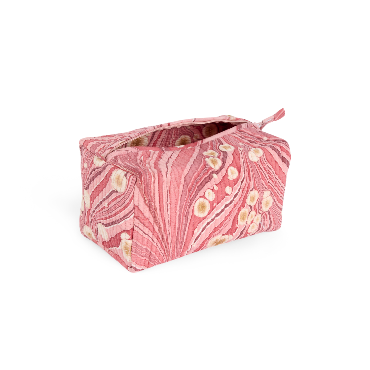 Garnet Red Fire Whirl – Hand Marbled Quilted Beauty Bag (Large – 9.5" x 5" x 4")