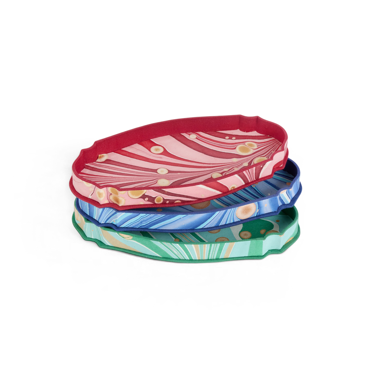 Garnet Red Fire Whirl – Hand Marbled Victorian Desk Tray (9.25" x 4.75" x 1")