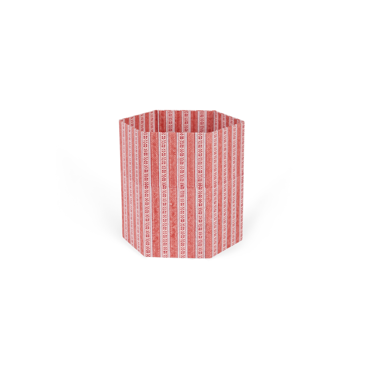 Garnet Red Floral Stripe – Hand Block Printed Collapsible Basket (9.5" x 9.5" x 10.5")