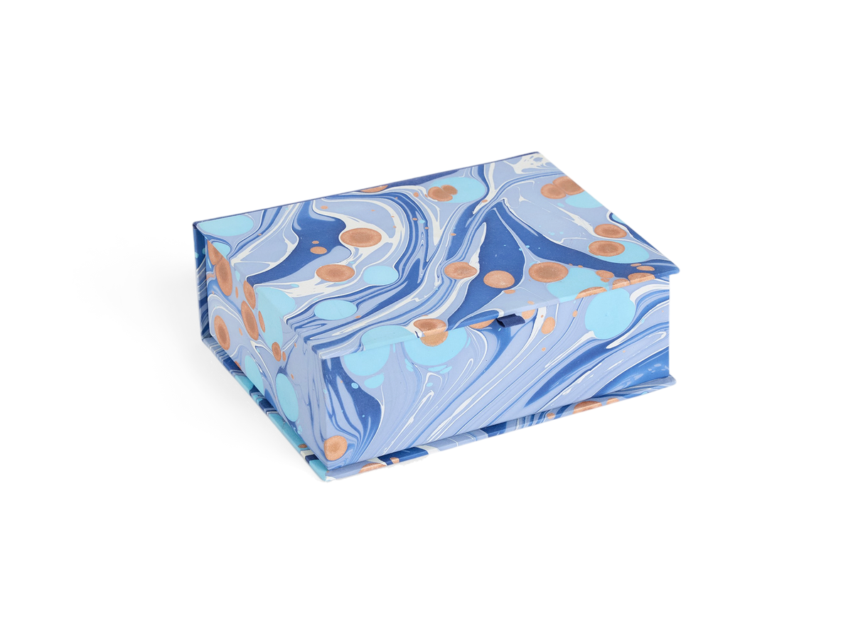 Harbor Blue Pebble – Hand Marbled Keepsake Box (9.5" x 7" x 3.5" | 100% Recycled Cotton Paper)