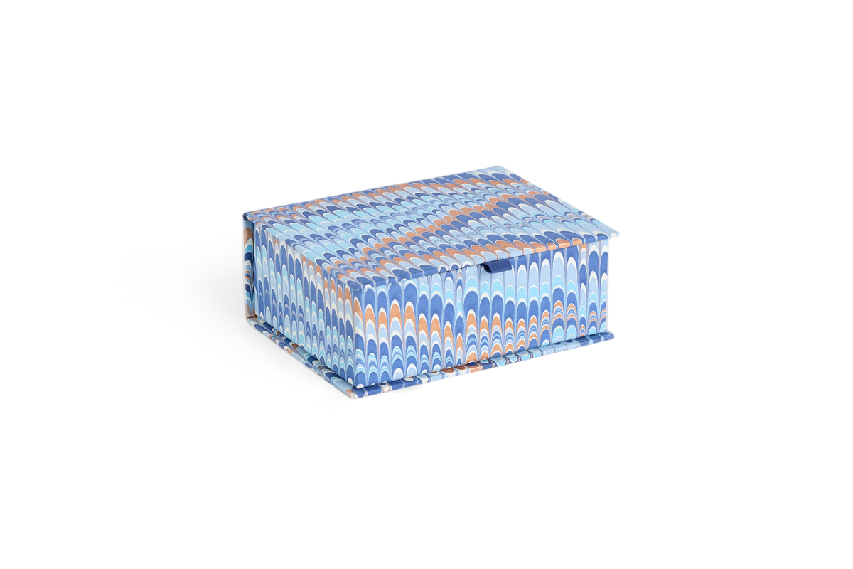 Harbor Blue Mountain – Hand Marbled Keepsake Box (6.75” x 5” x 2.75” | 100% Recycled Cotton Paper)