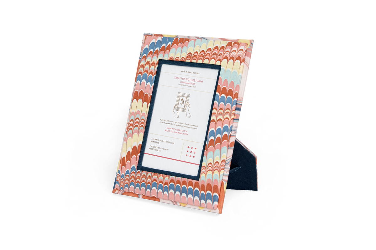 Sunset Wave – Hand Marbled Tabletop Picture Frame (7.25" x 5.75", fits 6" x 4" photo)